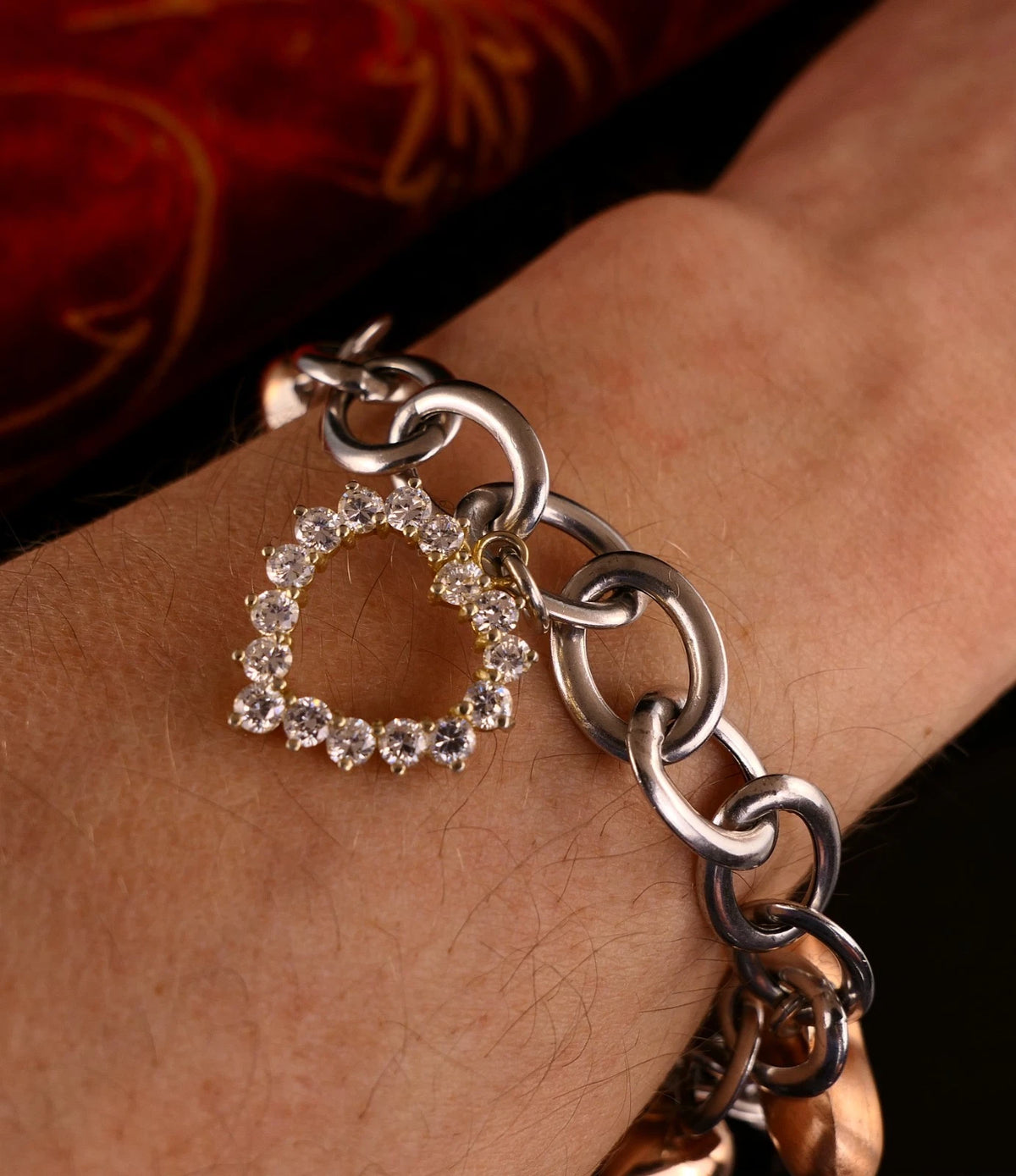 Edles 925er Silber Gliederarmband Bettelarmband mit vergoldeten Herz Anhänger 20,5cm aus Italien