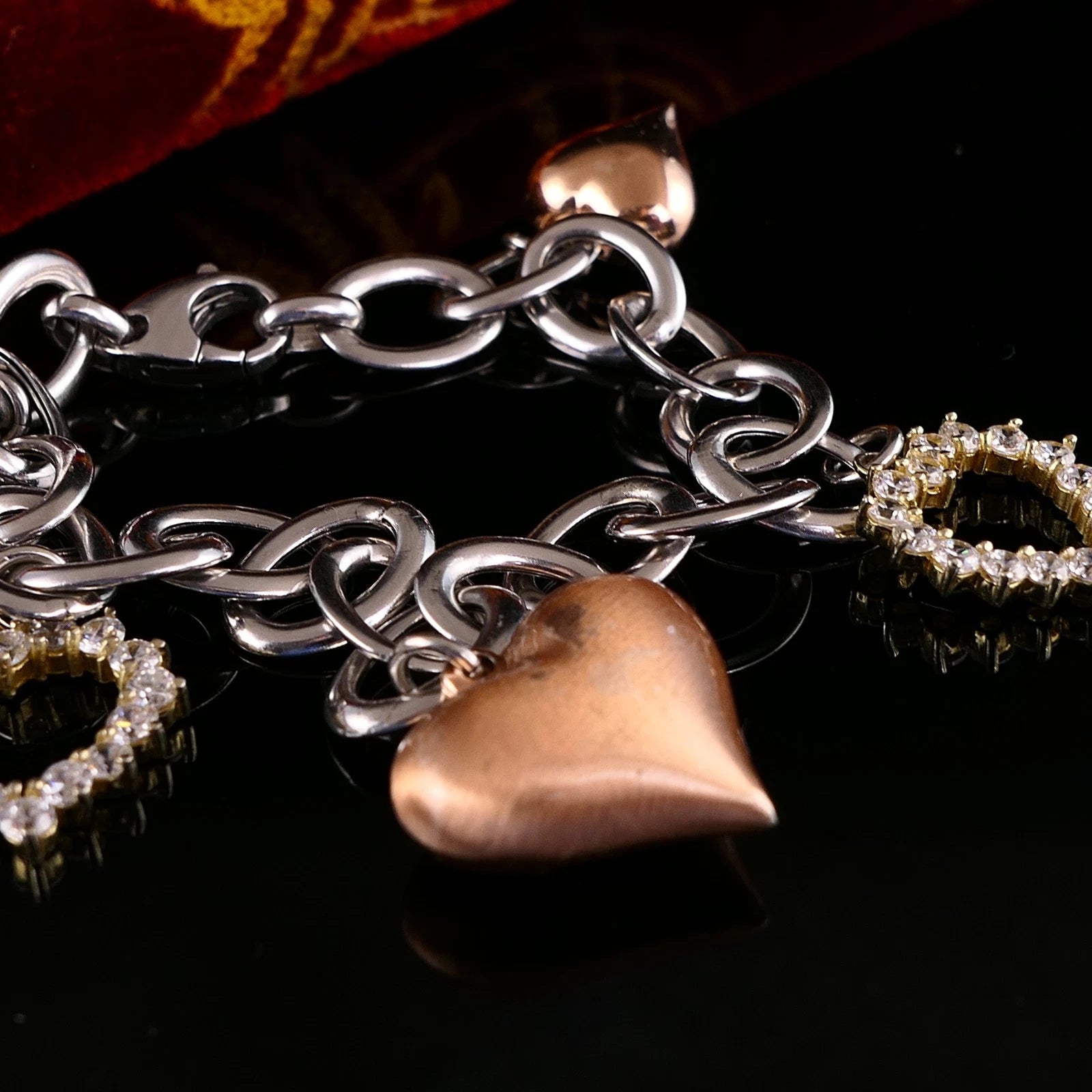 Edles 925er Silber Gliederarmband Bettelarmband mit vergoldeten Herz Anhänger 20,5cm aus Italien