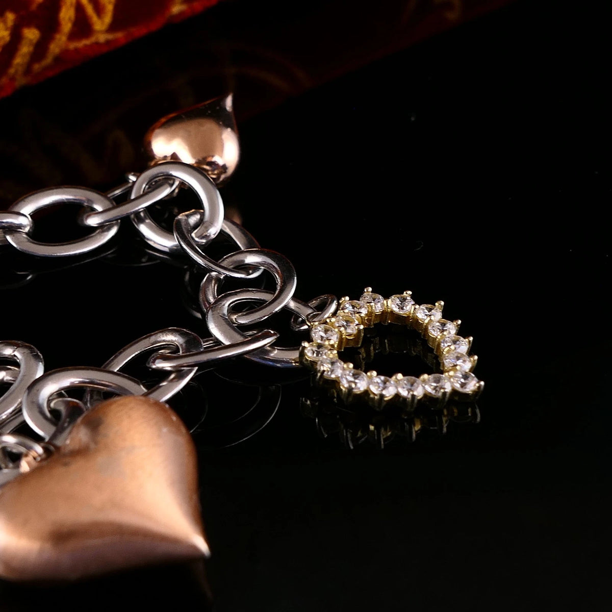 Edles 925er Silber Gliederarmband Bettelarmband mit vergoldeten Herz Anhänger 20,5cm aus Italien
