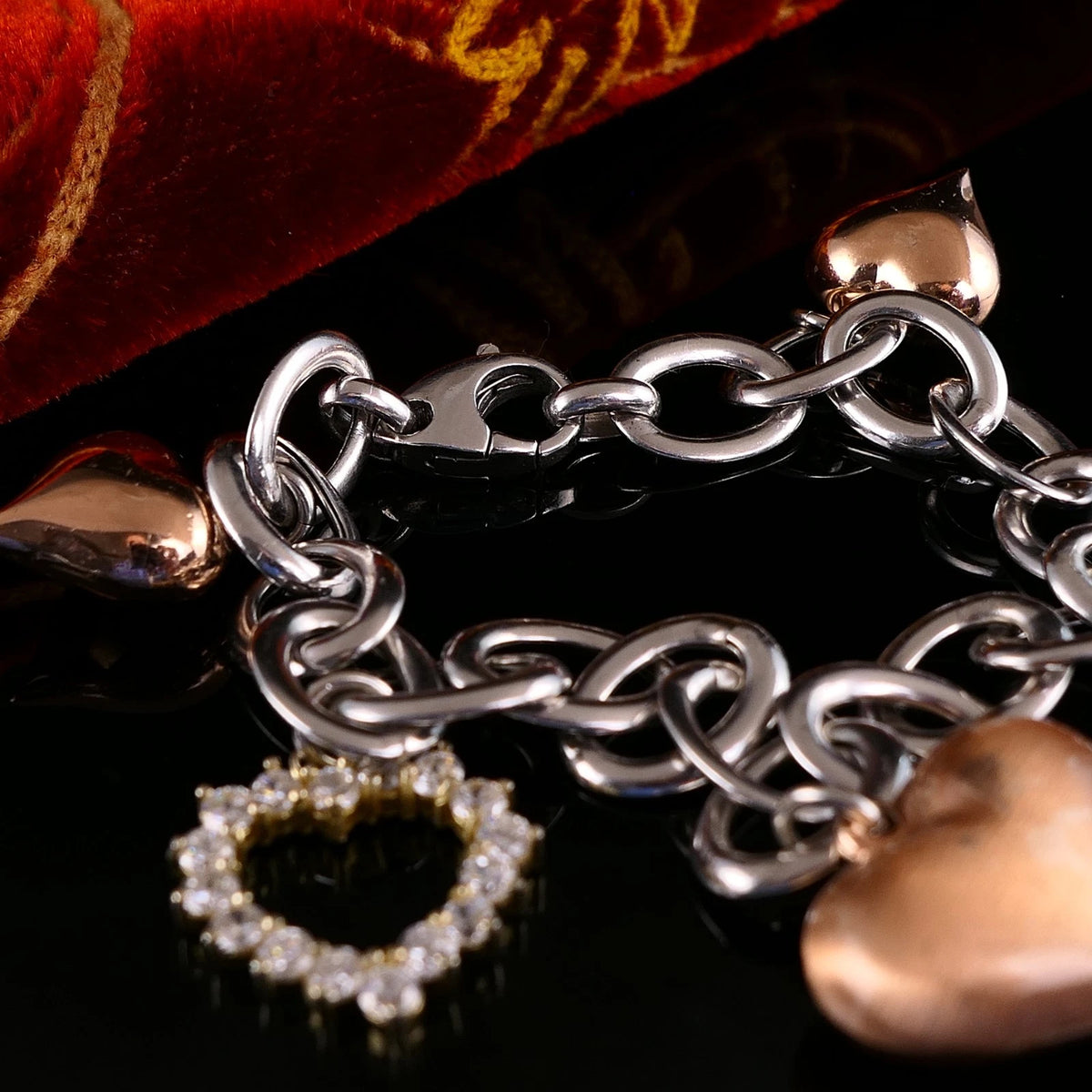 Edles 925er Silber Gliederarmband Bettelarmband mit vergoldeten Herz Anhänger 20,5cm aus Italien