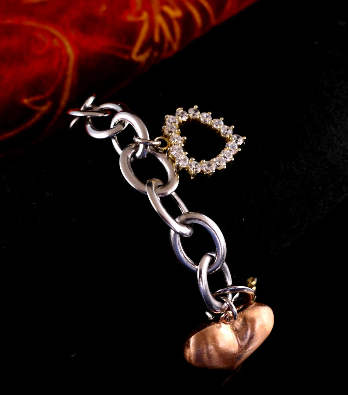 Edles 925er Silber Gliederarmband Bettelarmband mit vergoldeten Herz Anhänger 20,5cm aus Italien