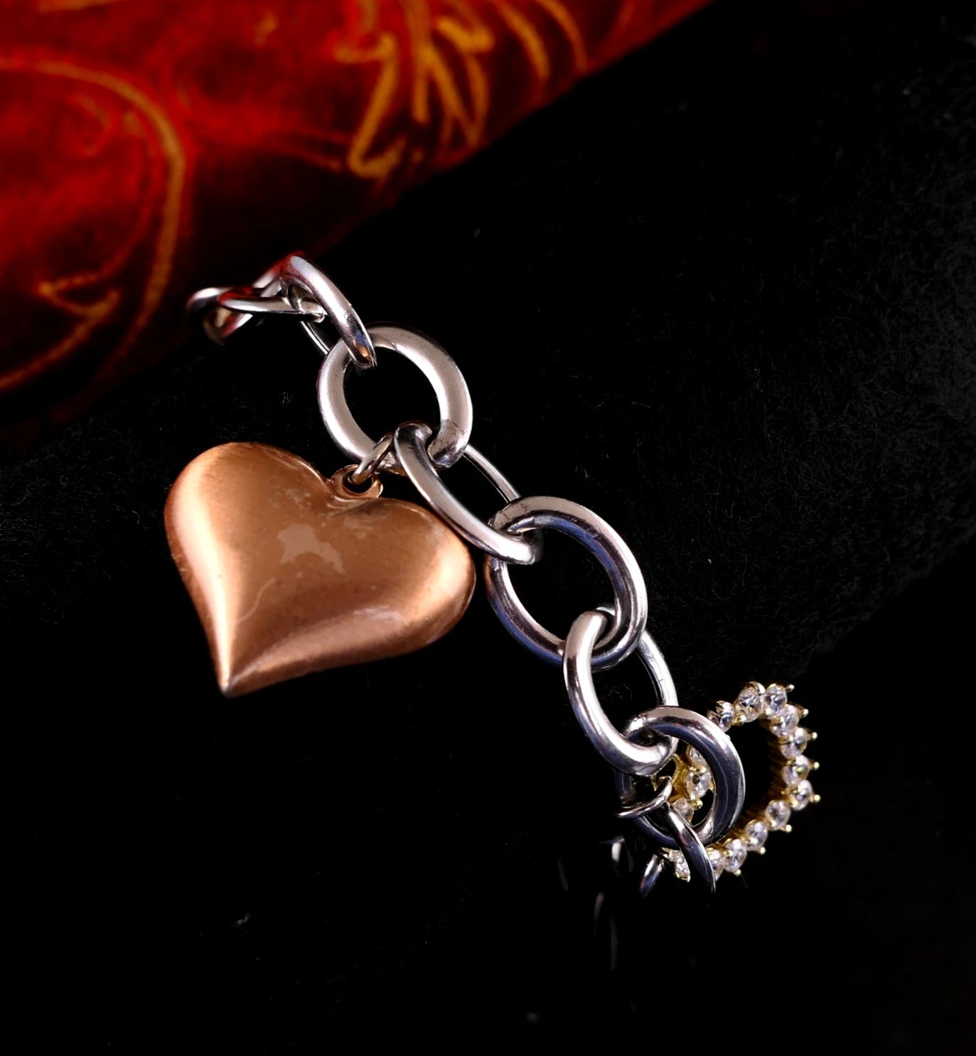 Edles 925er Silber Gliederarmband Bettelarmband mit vergoldeten Herz Anhänger 20,5cm aus Italien