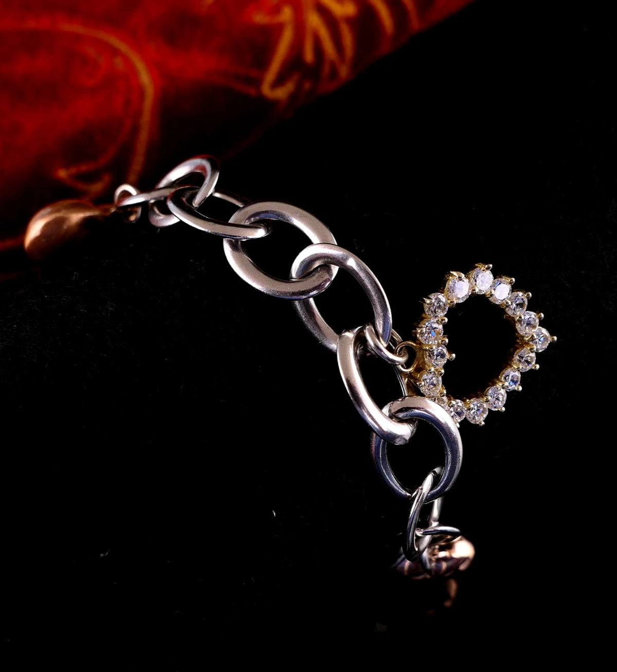 Edles 925er Silber Gliederarmband Bettelarmband mit vergoldeten Herz Anhänger 20,5cm aus Italien