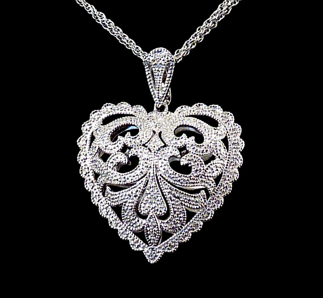 Art Déco Diamonds Herz Anhänger mit 0,20ct Diamanten aus 925 Silber im Art Déco-Stil