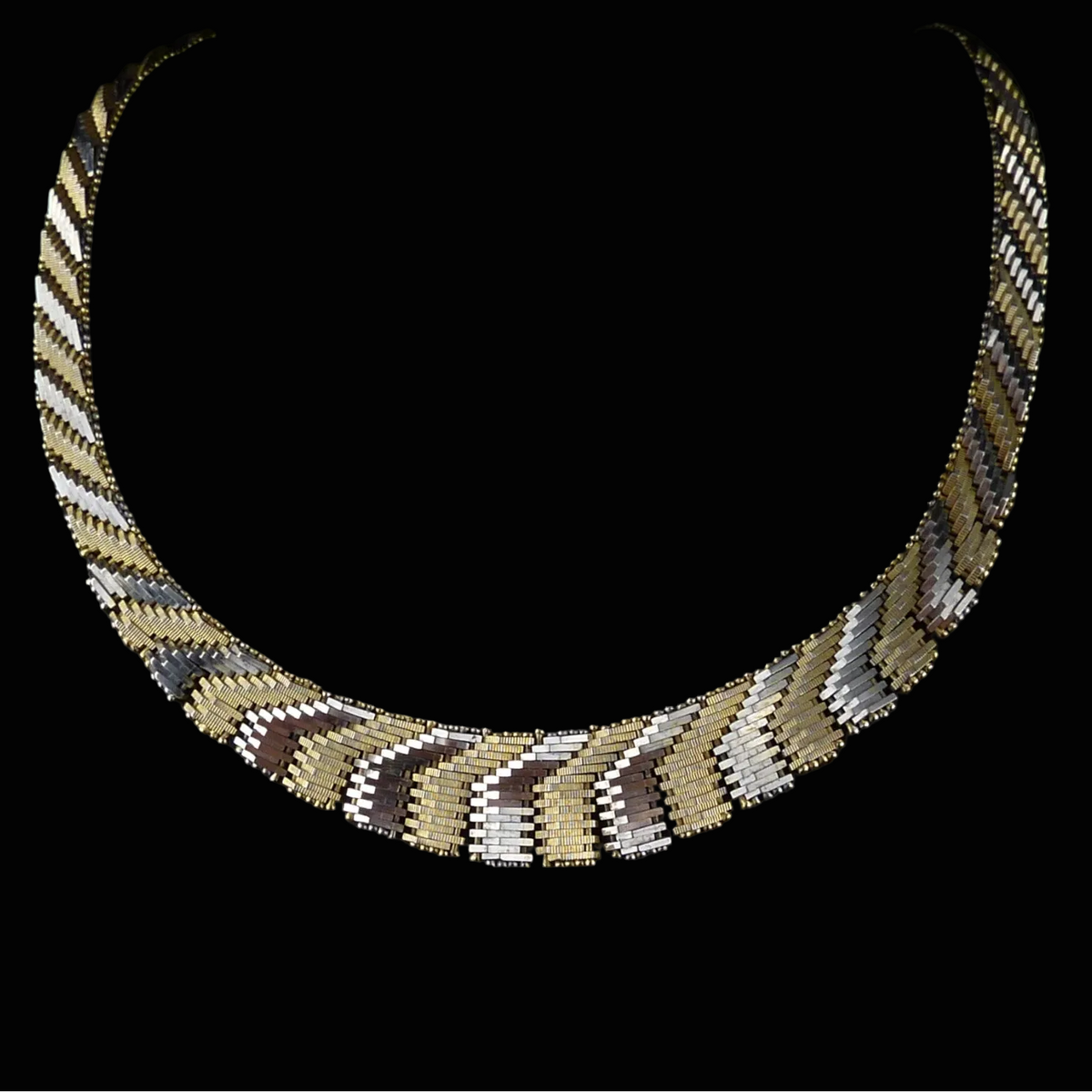 Elegante Silber Halskette / Choker aus 835er Silber, teilvergoldet  - flaches Collier 40cm Vintage