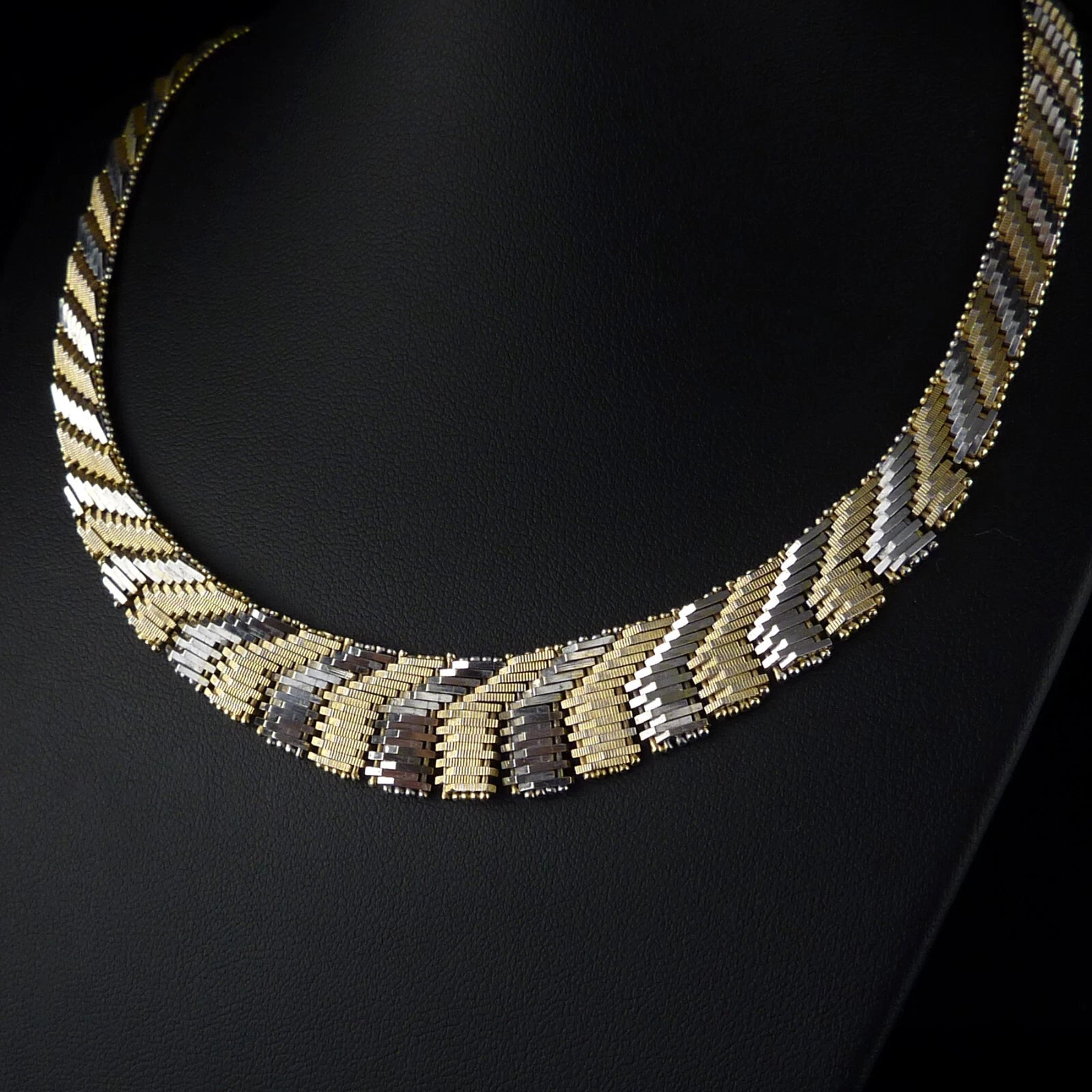 Elegante Silber Halskette / Choker aus 835er Silber, teilvergoldet  - flaches Collier 40cm Vintage
