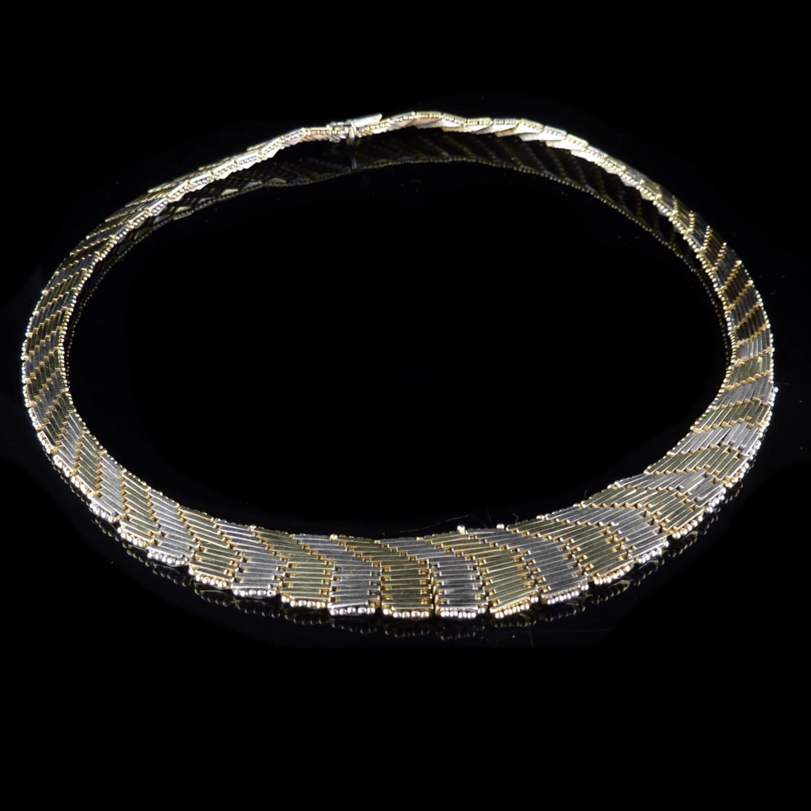 Elegante Silber Halskette / Choker aus 835er Silber, teilvergoldet  - flaches Collier 40cm Vintage