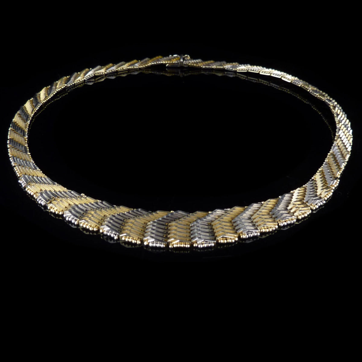Elegante Silber Halskette / Choker aus 835er Silber, teilvergoldet  - flaches Collier 40cm Vintage