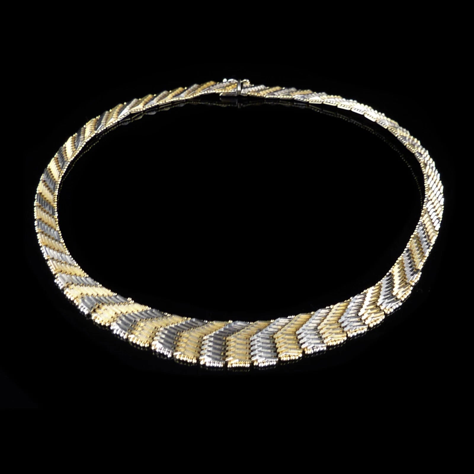 Elegante Silber Halskette / Choker aus 835er Silber, teilvergoldet  - flaches Collier 40cm Vintage