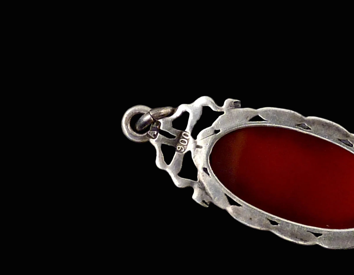 Antiker Anhänger - Kleiner Jugendstil Achatkamee Anhänger um 1900 aus 900 Silber