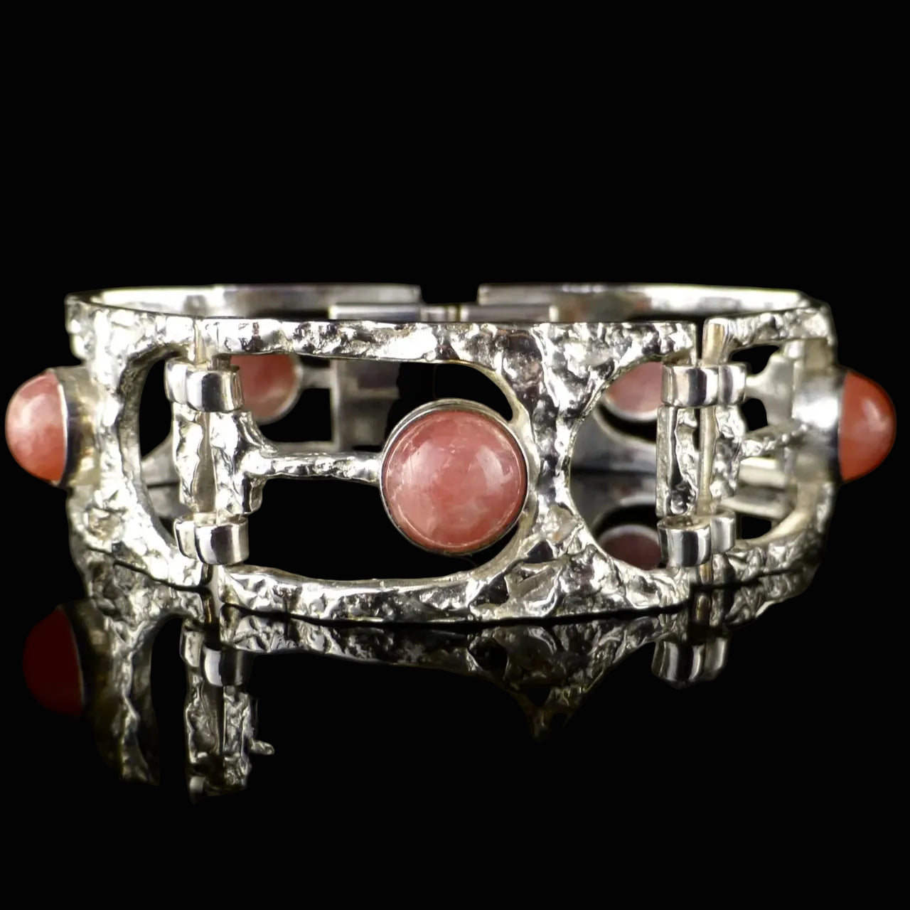 Vintage Armband - Massives Rhodochrosit Gliederarmband aus 835er Silber Organic Design Modernist 17cm
