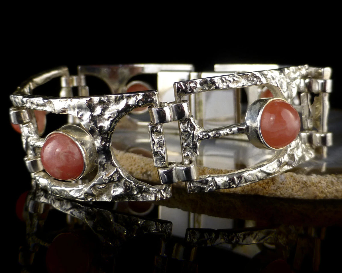 Vintage Armband - Massives Rhodochrosit Gliederarmband aus 835er Silber Organic Design Modernist 17cm