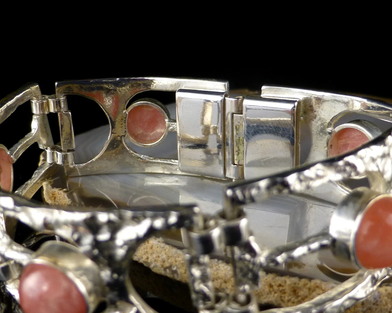 Vintage Armband - Massives Rhodochrosit Gliederarmband aus 835er Silber Organic Design Modernist 17cm