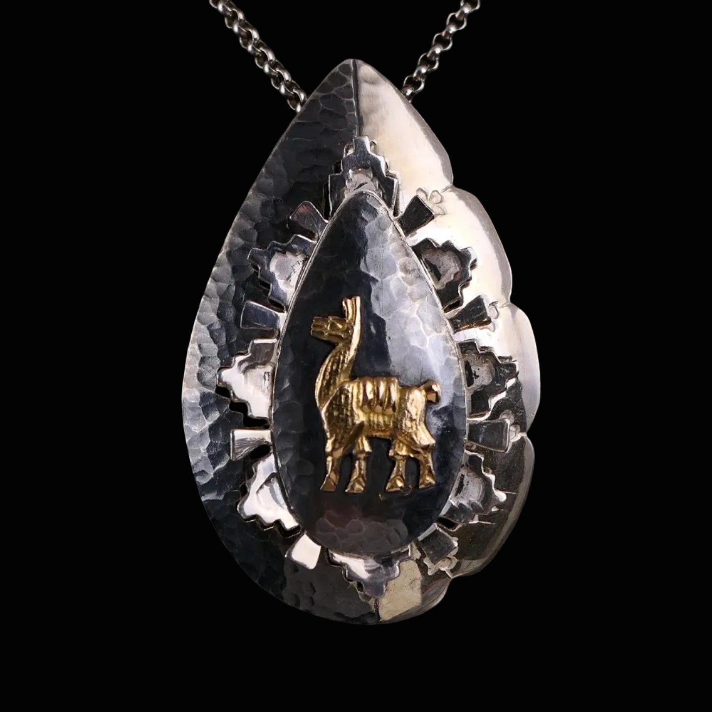 Vintage Anhänger - Großer 925 Silber & 18kt Gold Anhänger oder Brosche Lama Handarbeit aus Peru 12,1g