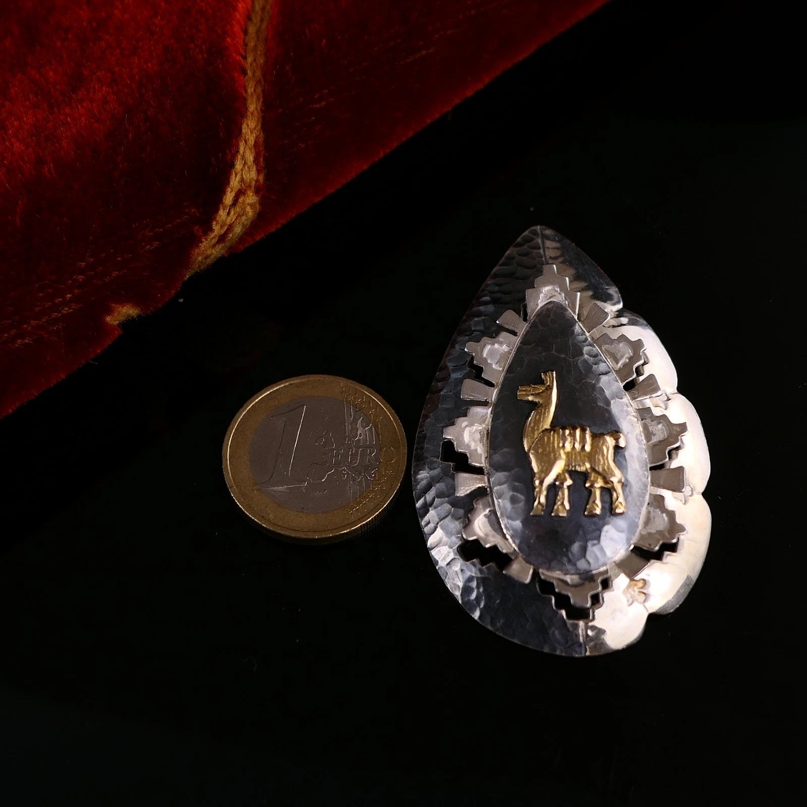 Vintage Anhänger - Großer 925 Silber & 18kt Gold Anhänger oder Brosche Lama Handarbeit aus Peru 12,1g