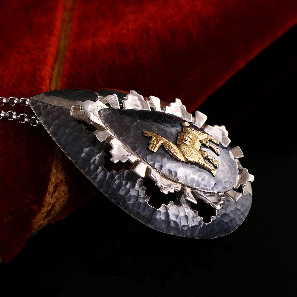 Vintage Anhänger - Großer 925 Silber & 18kt Gold Anhänger oder Brosche Lama Handarbeit aus Peru 12,1g