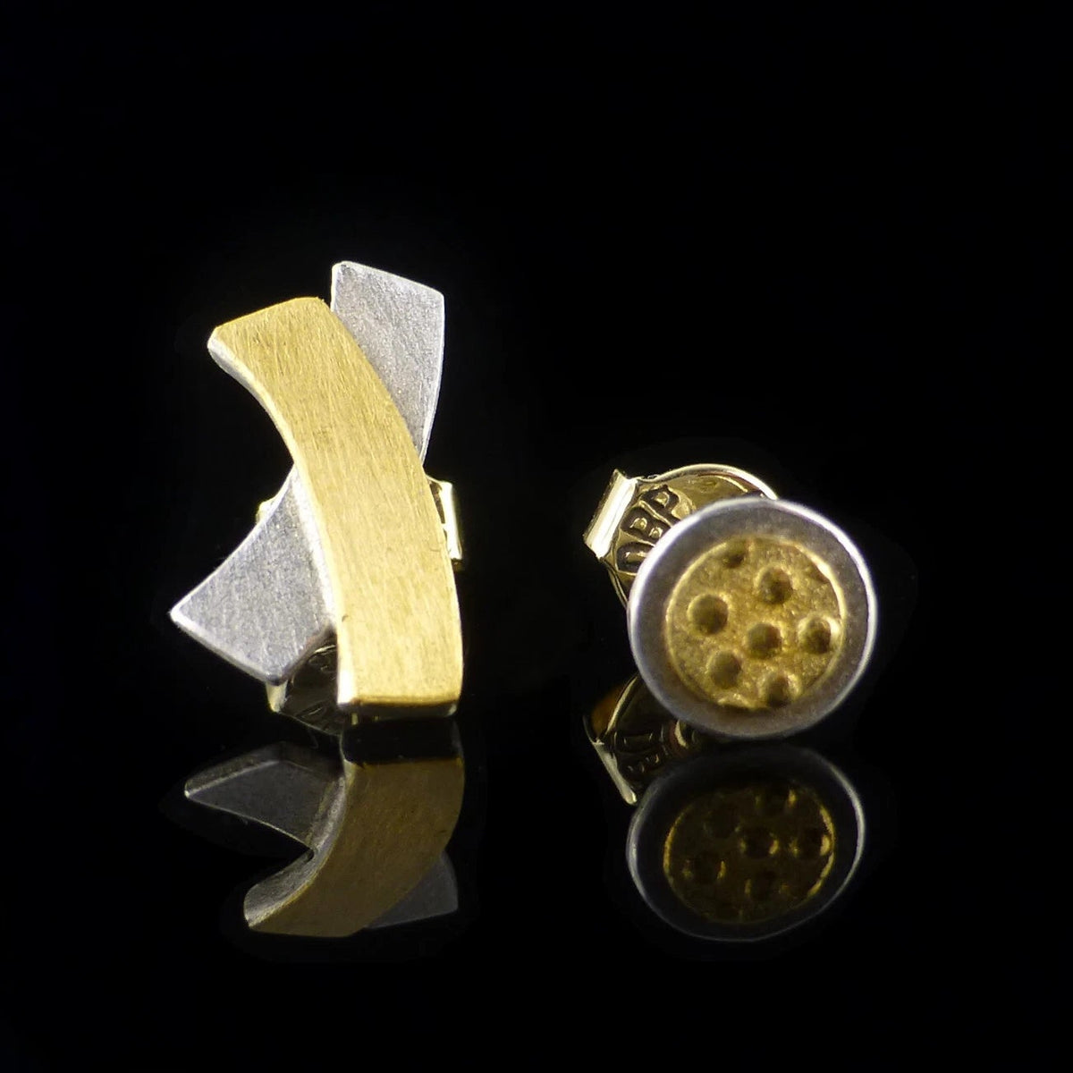 Vintage Ohrschmuck - Designer Ohrstecker aus 925 Silber & 585 Gold - Motiv: XO / X und O Kreis Ohrringe zus. 2,5g
