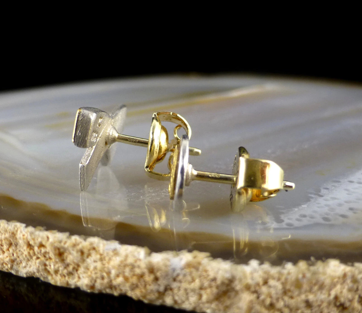 Vintage Ohrschmuck - Designer Ohrstecker aus 925 Silber & 585 Gold - Motiv: XO / X und O Kreis Ohrringe zus. 2,5g