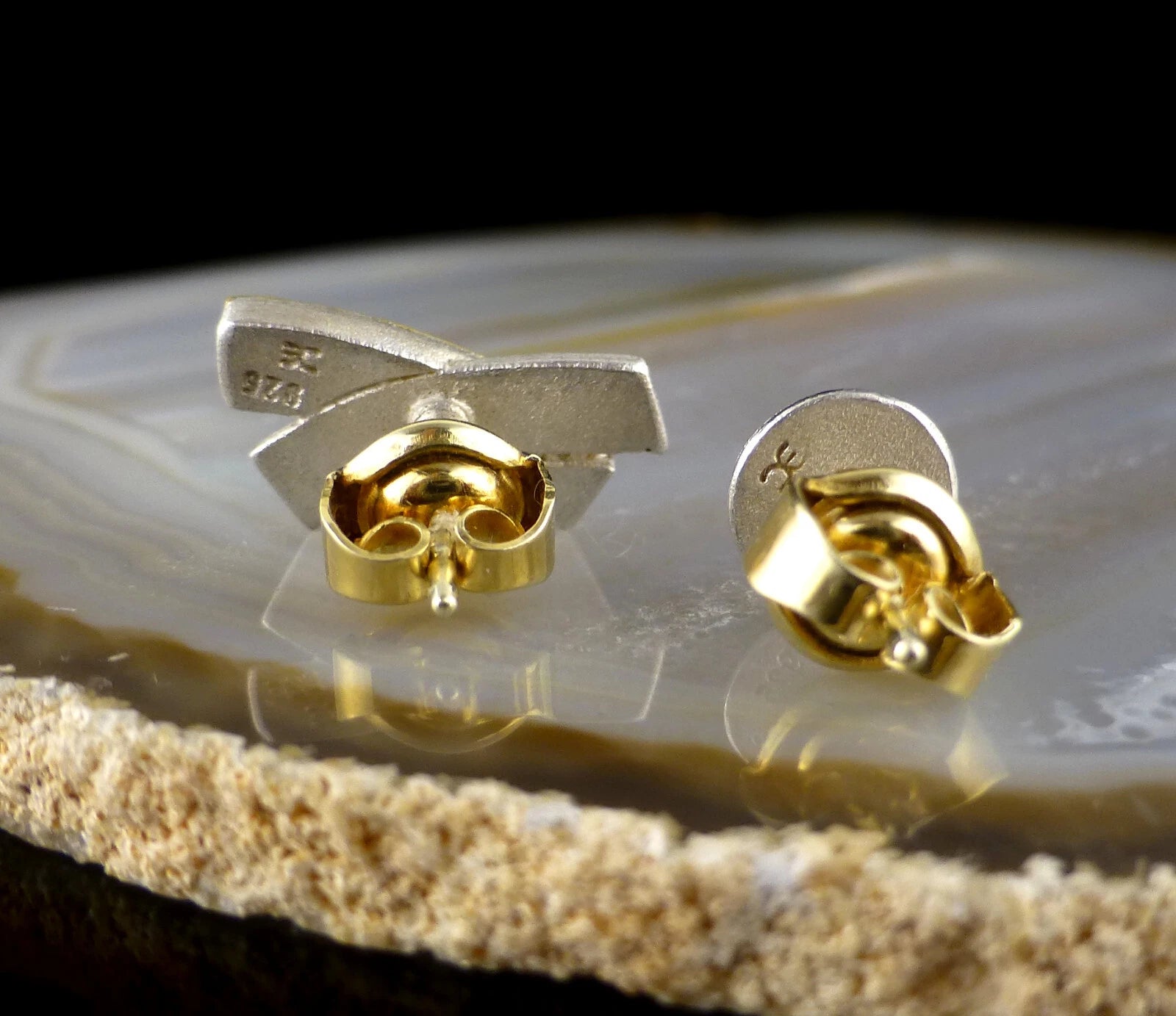 Vintage Ohrschmuck - Designer Ohrstecker aus 925 Silber & 585 Gold - Motiv: XO / X und O Kreis Ohrringe zus. 2,5g