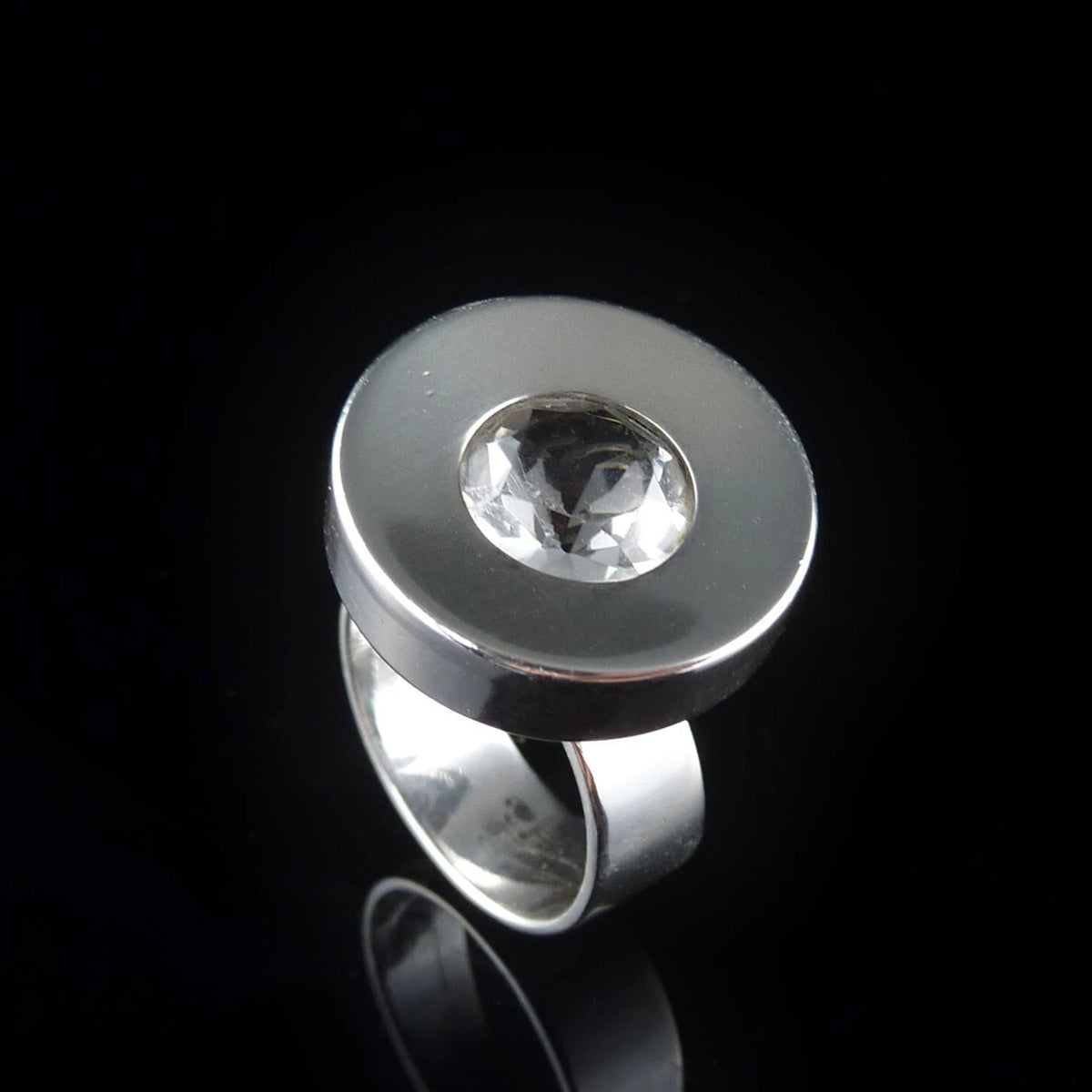 Finnland Kupittaan Kulta - Vintage Modernist Bergkristall Ring aus 925er Silber RG 57 (18,1 mm Ø)