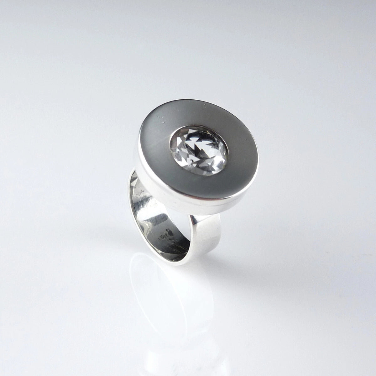 Finnland Kupittaan Kulta - Vintage Modernist Bergkristall Ring aus 925er Silber RG 57 (18,1 mm Ø)