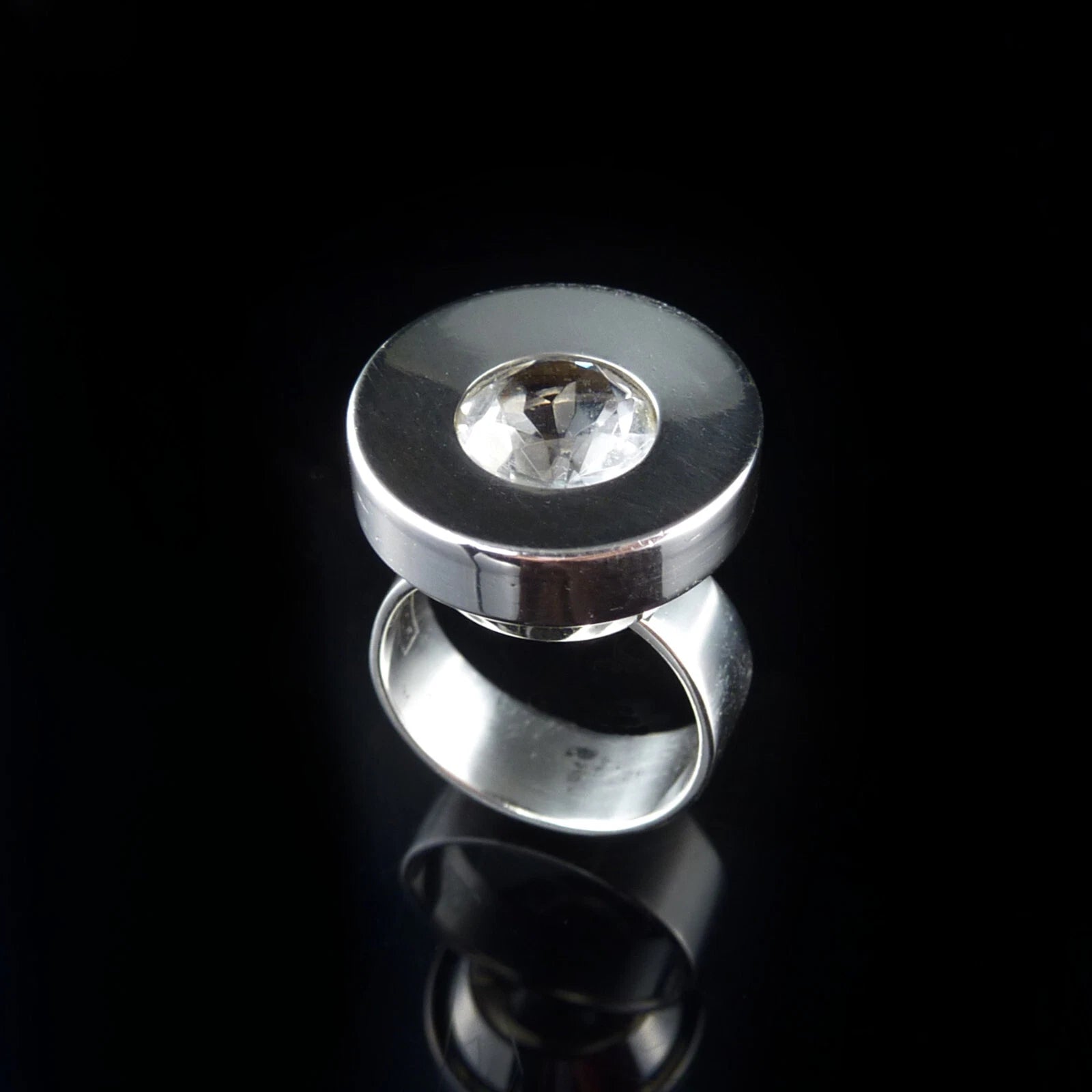 Finnland Kupittaan Kulta - Vintage Modernist Bergkristall Ring aus 925er Silber RG 57 (18,1 mm Ø)
