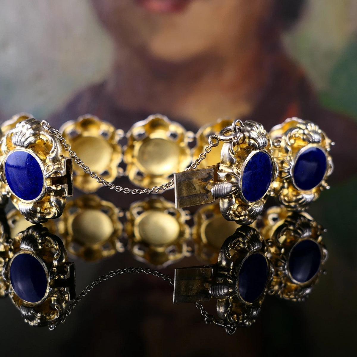 Vintage Armband - WMF Gliederarmband Blaues Emaille und 925 Silber Vergoldet - Alt Antiker Stil
