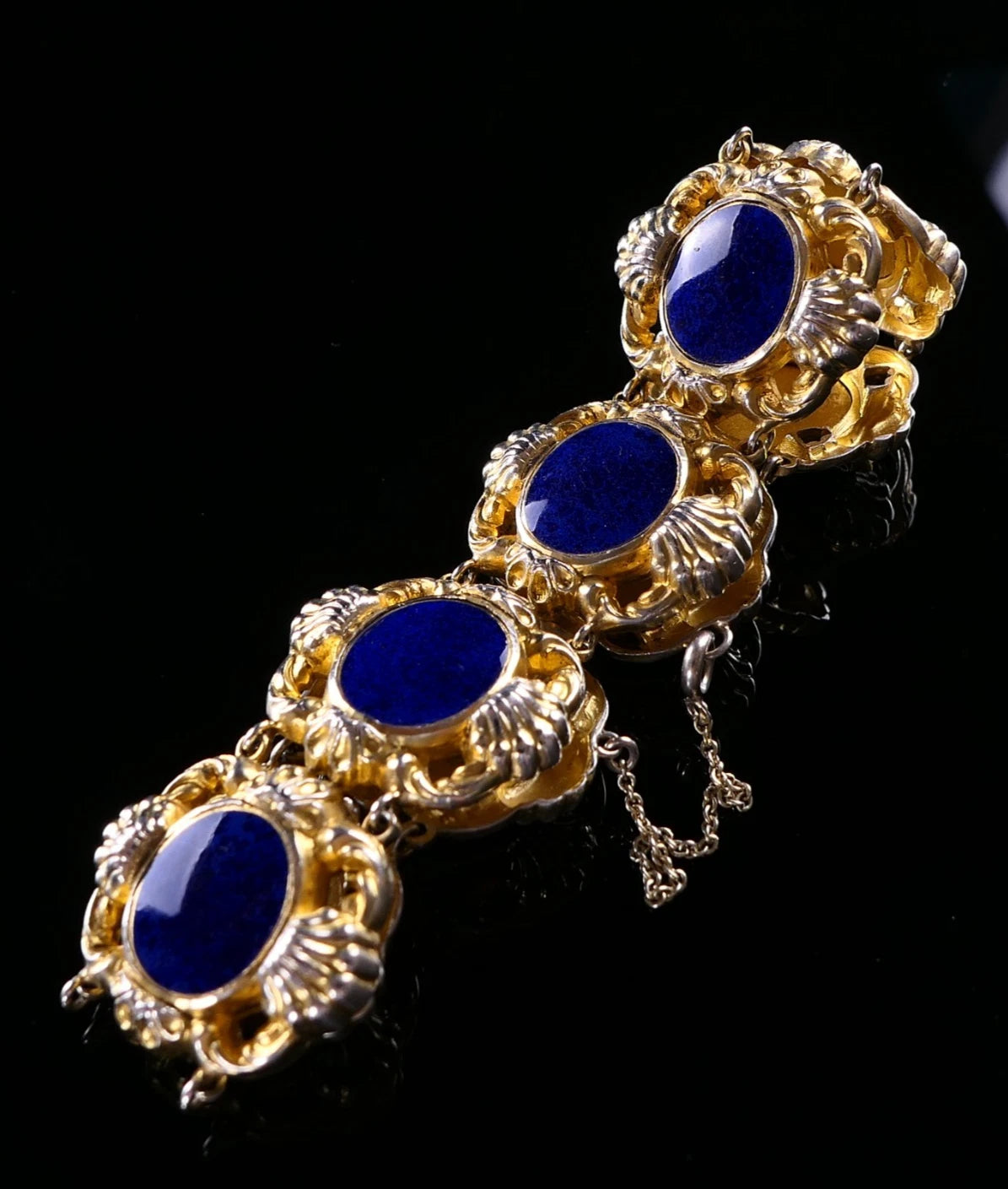 Vintage Armband - WMF Gliederarmband Blaues Emaille und 925 Silber Vergoldet - Alt Antiker Stil