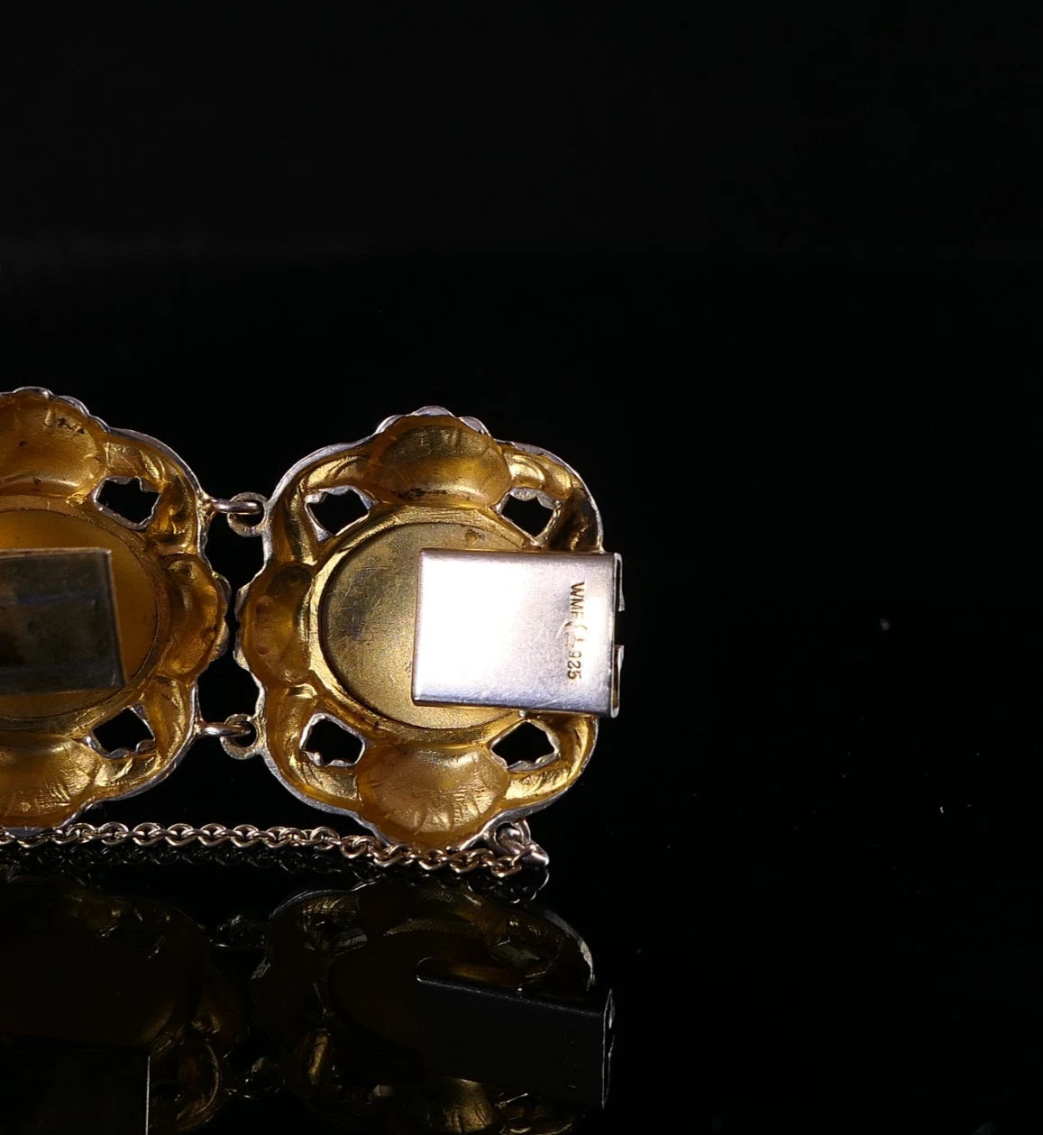 Vintage Armband - WMF Gliederarmband Blaues Emaille und 925 Silber Vergoldet - Alt Antiker Stil
