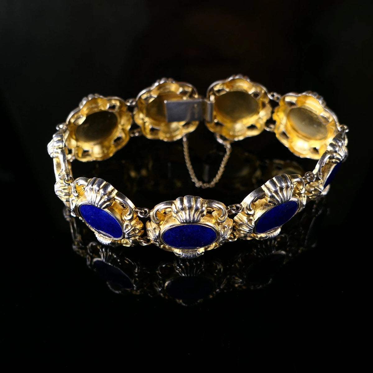 Vintage Armband - WMF Gliederarmband Blaues Emaille und 925 Silber Vergoldet - Alt Antiker Stil