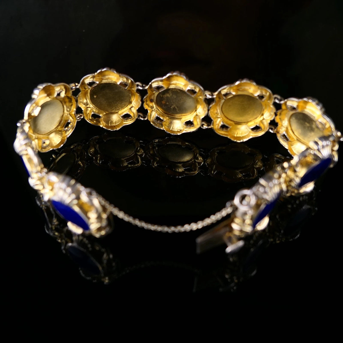 Vintage Armband - WMF Gliederarmband Blaues Emaille und 925 Silber Vergoldet - Alt Antiker Stil