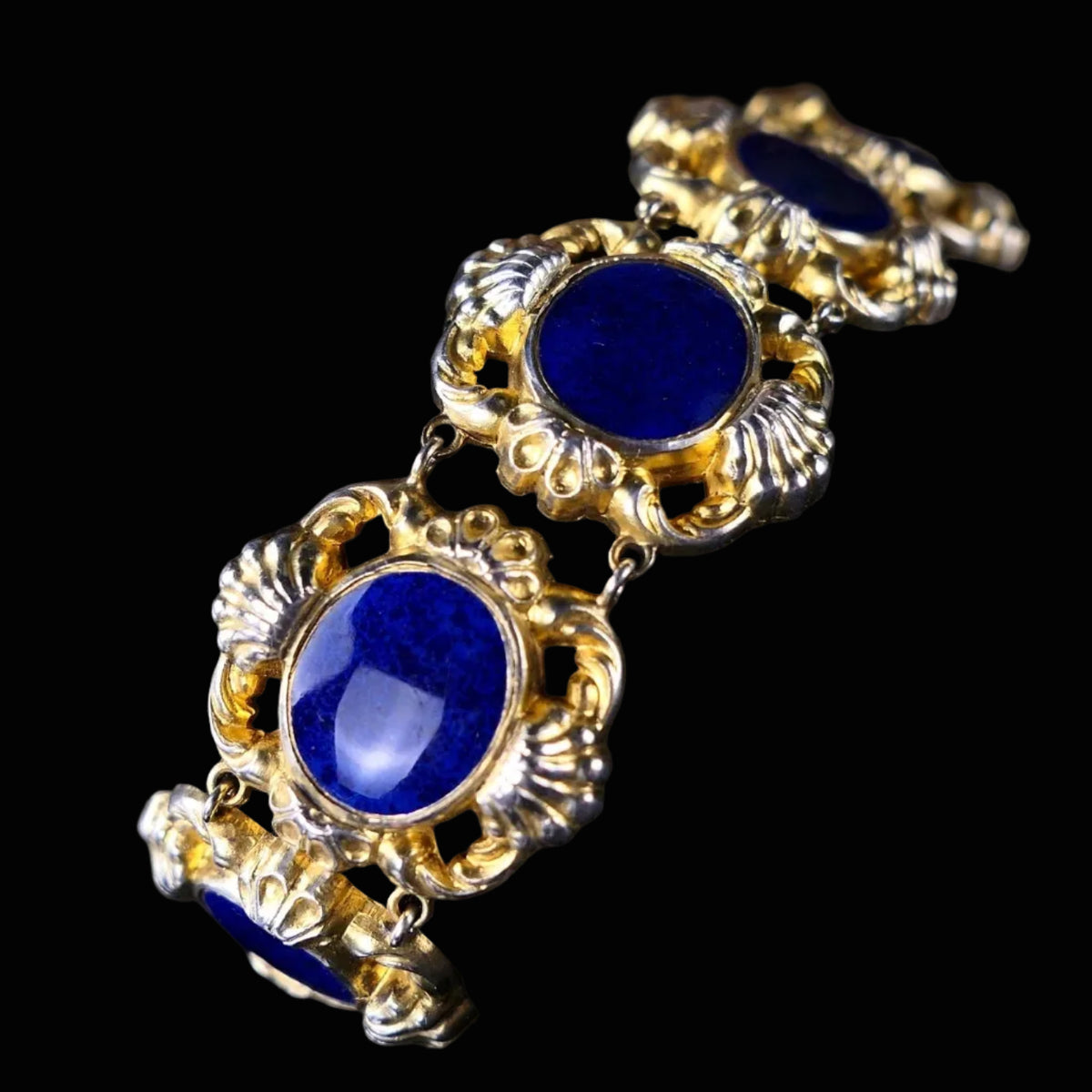 Vintage Armband - WMF Gliederarmband Blaues Emaille und 925 Silber Vergoldet - Alt Antiker Stil
