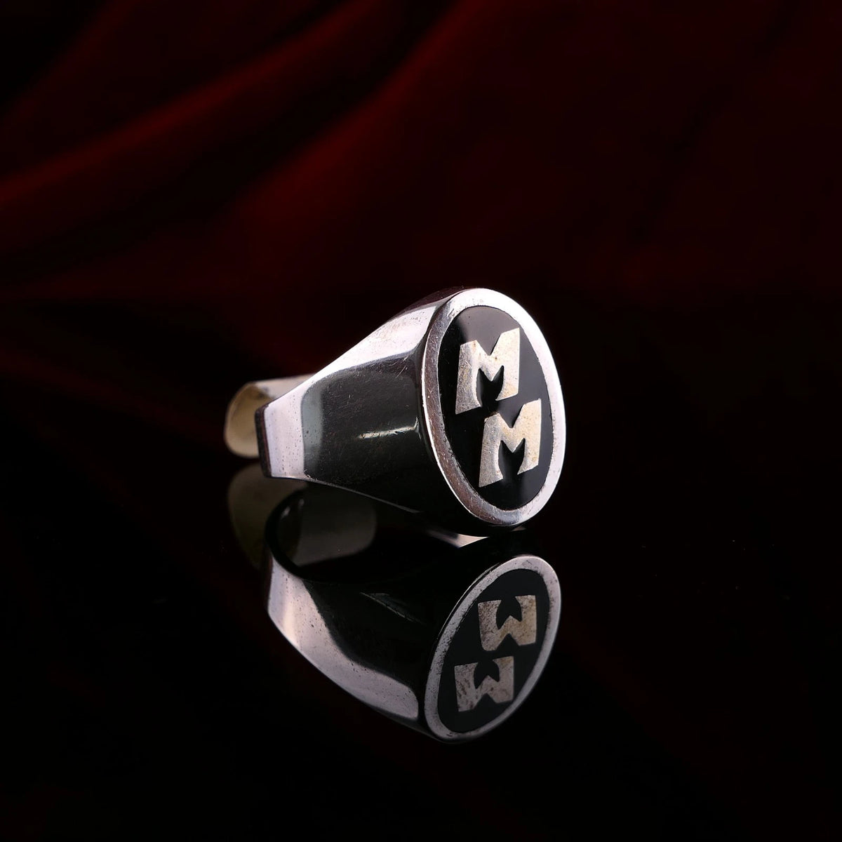 Vintage Monogrammring - Siegelring Initialen MM Silberring mind. 800 Silber RG 63 (20,0 mm Ø) Vintage aus Frankreich
