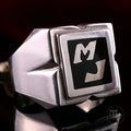 Vintage Monogrammring - Siegelring Initialen ML / MJ Silberring mind. 800 Silber RG 63 (20,0 mm Ø) Vintage aus Frankreich