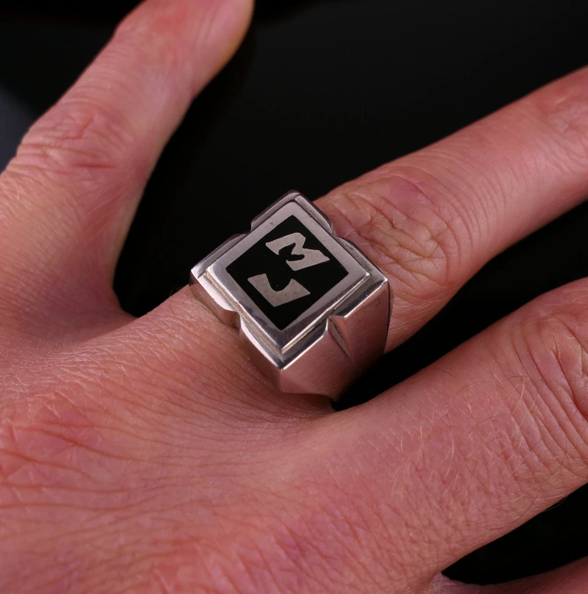 Vintage Monogrammring - Siegelring Initialen ML / MJ Silberring mind. 800 Silber RG 63 (20,0 mm Ø) Vintage aus Frankreich