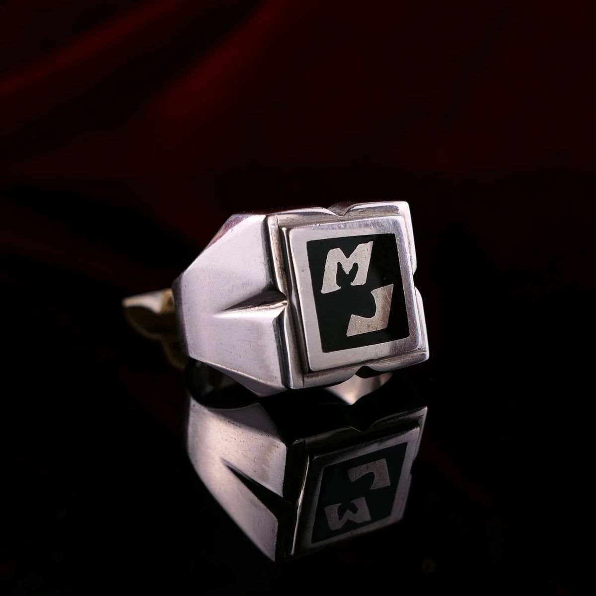 Vintage Monogrammring - Siegelring Initialen ML / MJ Silberring mind. 800 Silber RG 63 (20,0 mm Ø) Vintage aus Frankreich