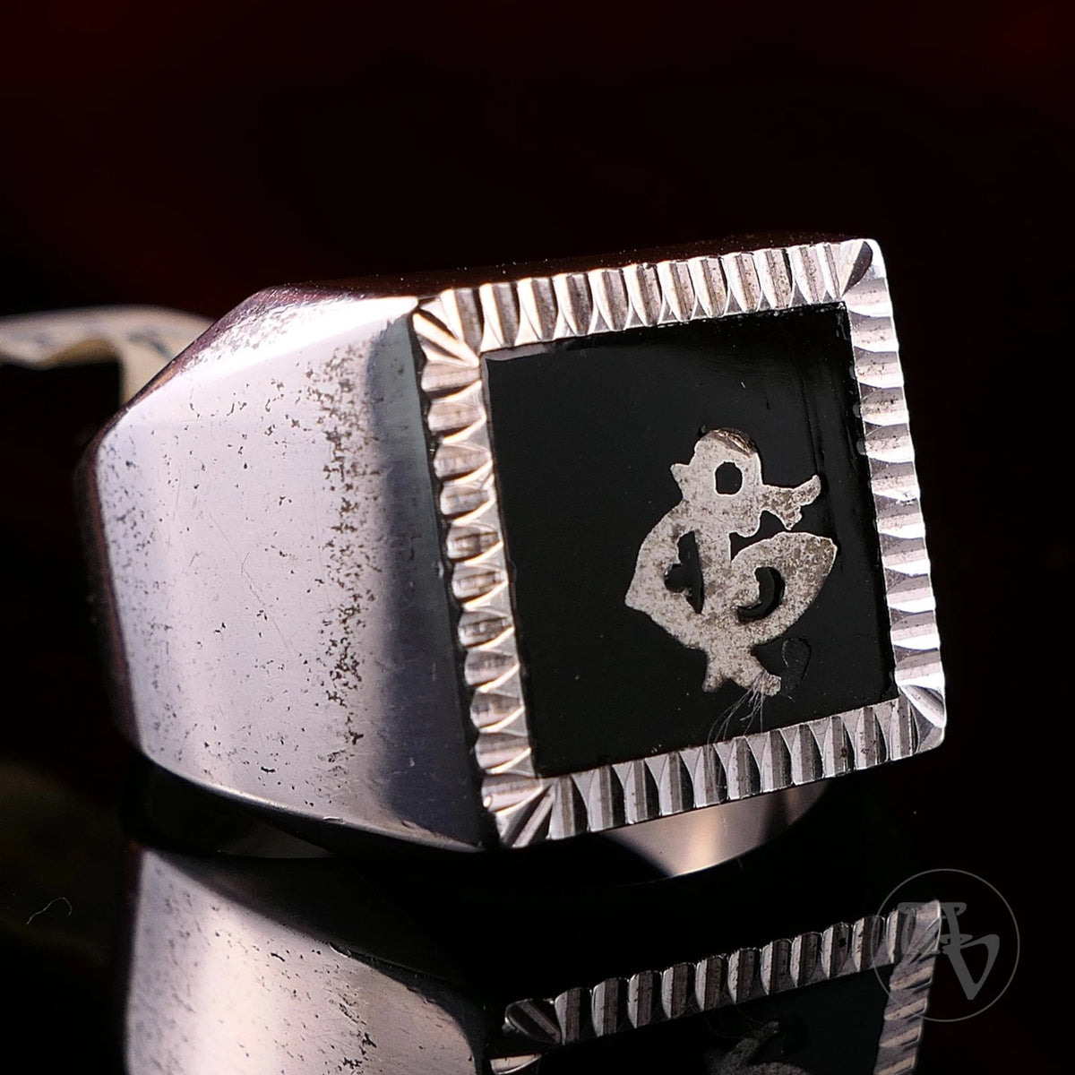 Vintage Monogrammring - Siegelring Initialen PG / PC Silberring mind. 800 Silber RG 62 (19,7 mm Ø) Vintage aus Frankreich
