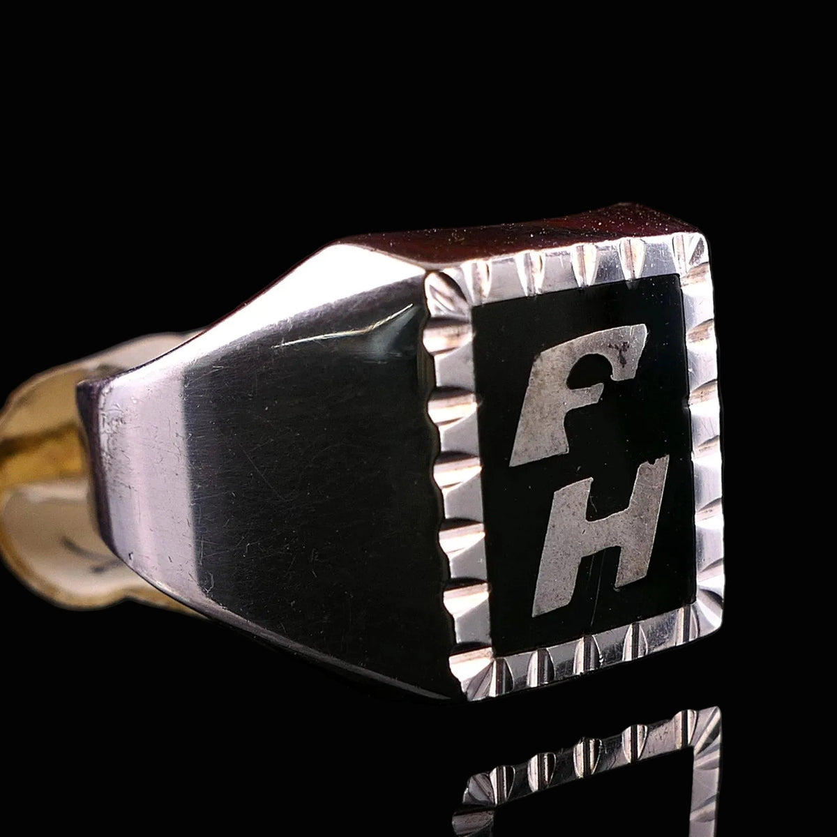 Vintage Monogrammring - Siegelring Initialen FH / HF Silberring mind. 800 Silber RG 58 (18,4 mm Ø) Vintage aus Frankreich