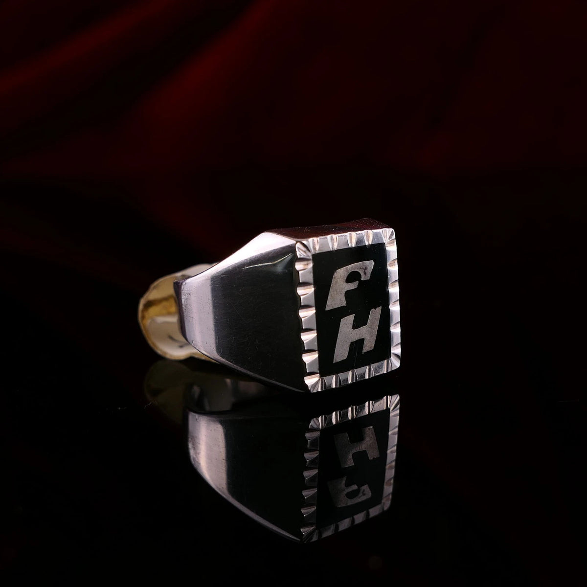 Vintage Monogrammring - Siegelring Initialen FH / HF Silberring mind. 800 Silber RG 58 (18,4 mm Ø) Vintage aus Frankreich