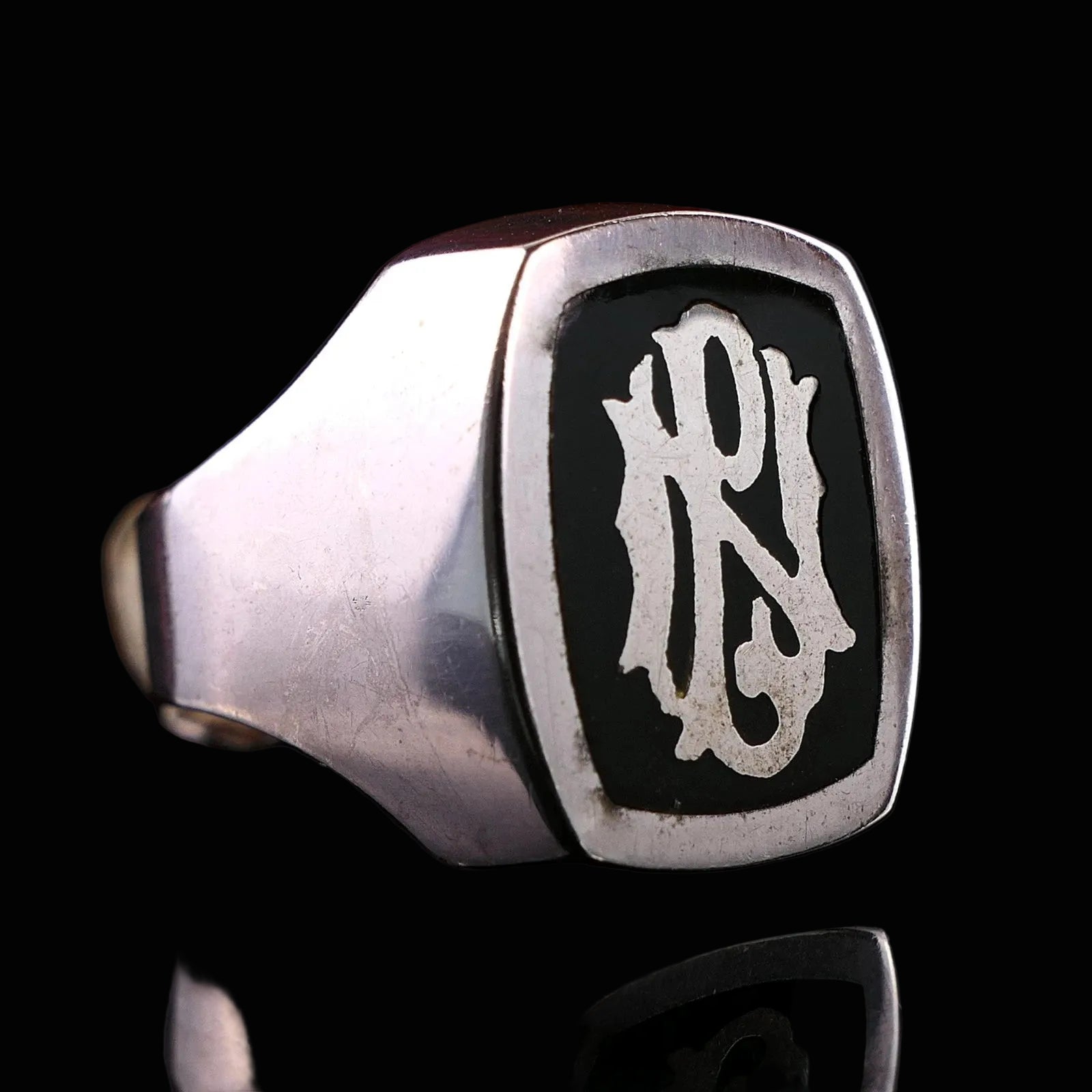 Vintage Monogrammring - Siegelring Initialen PN / NP Silberring mind. 800 Silber RG 61 (19,4 mm Ø) Vintage aus Frankreich