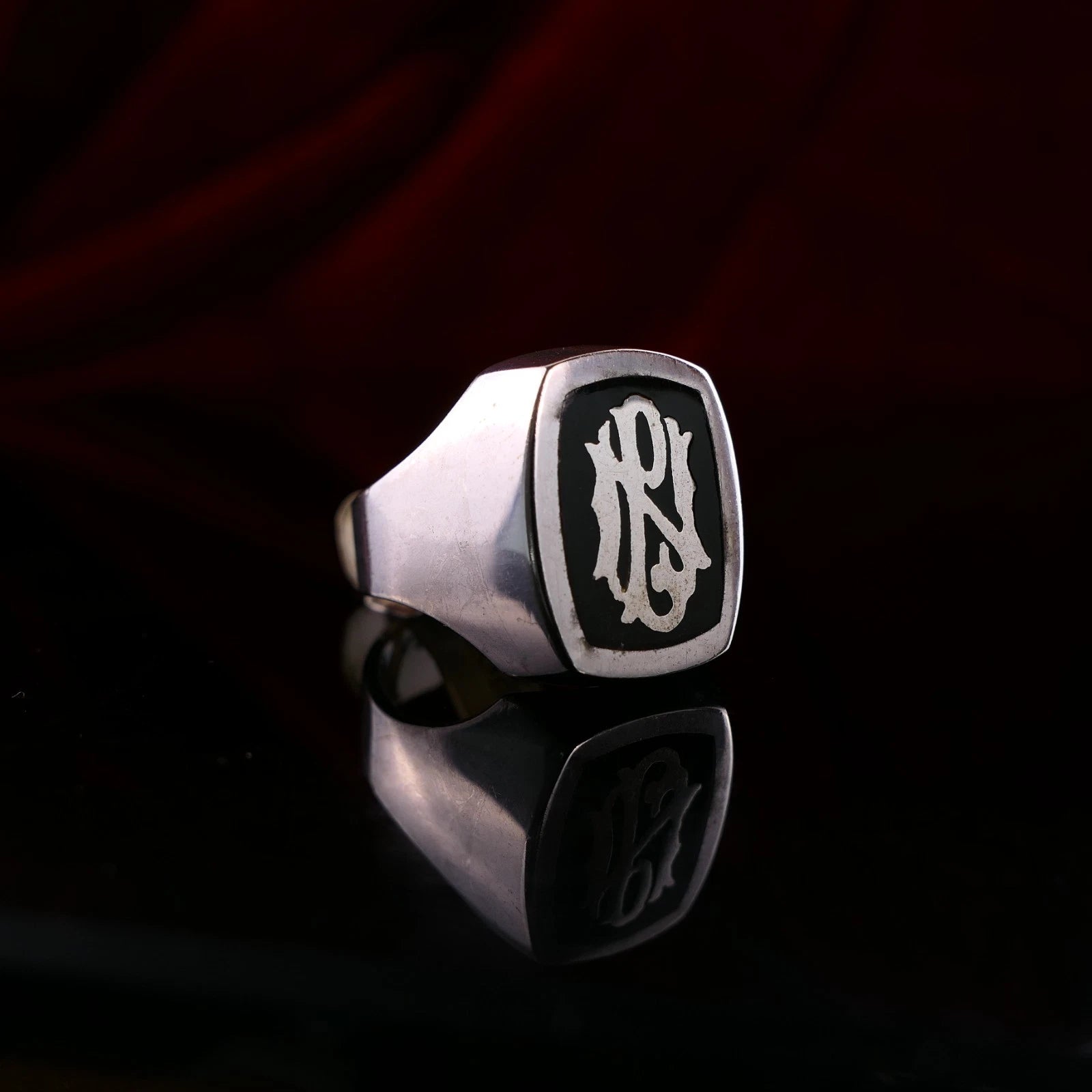 Vintage Monogrammring - Siegelring Initialen PN / NP Silberring mind. 800 Silber RG 61 (19,4 mm Ø) Vintage aus Frankreich