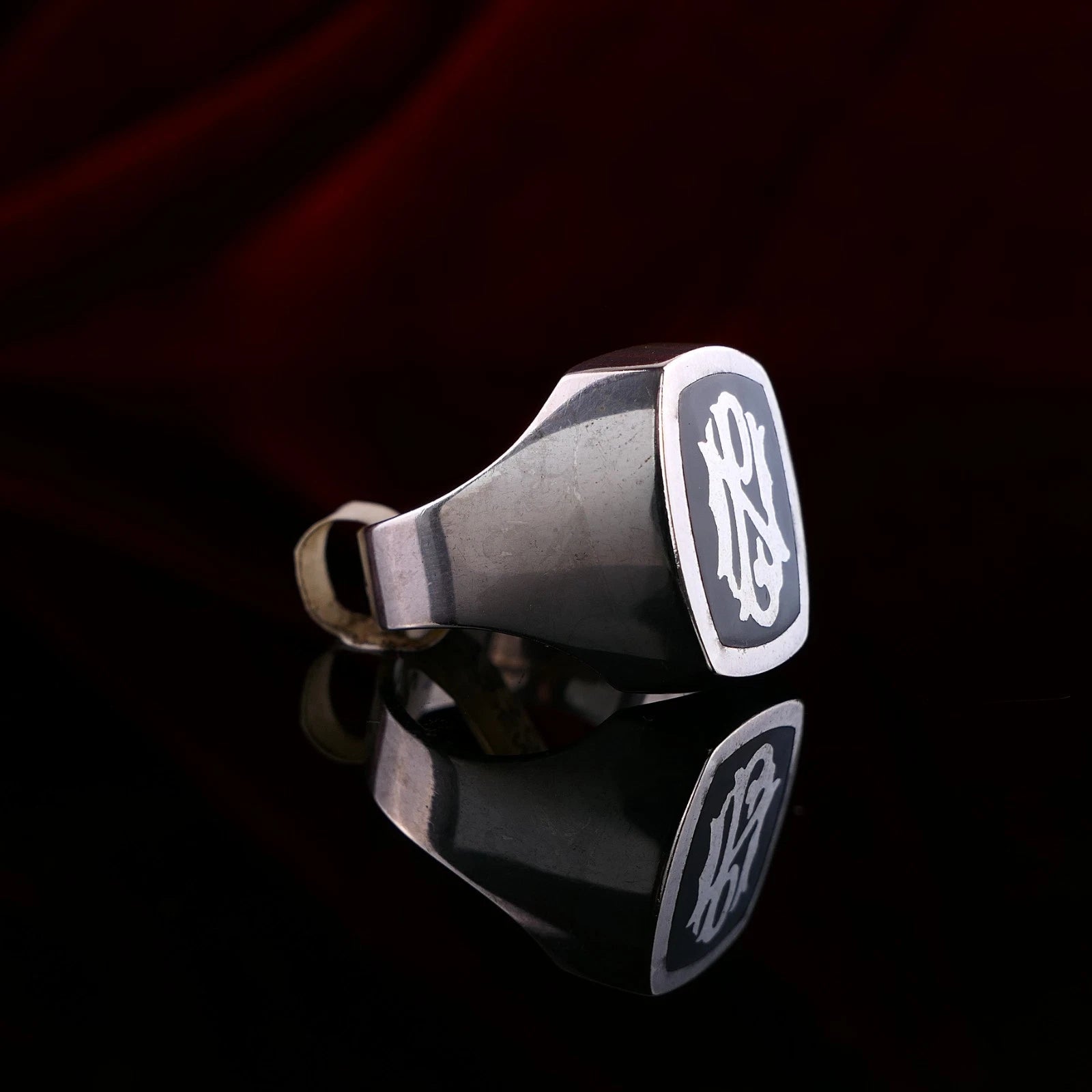 Vintage Monogrammring - Siegelring Initialen PN / NP Silberring mind. 800 Silber RG 61 (19,4 mm Ø) Vintage aus Frankreich