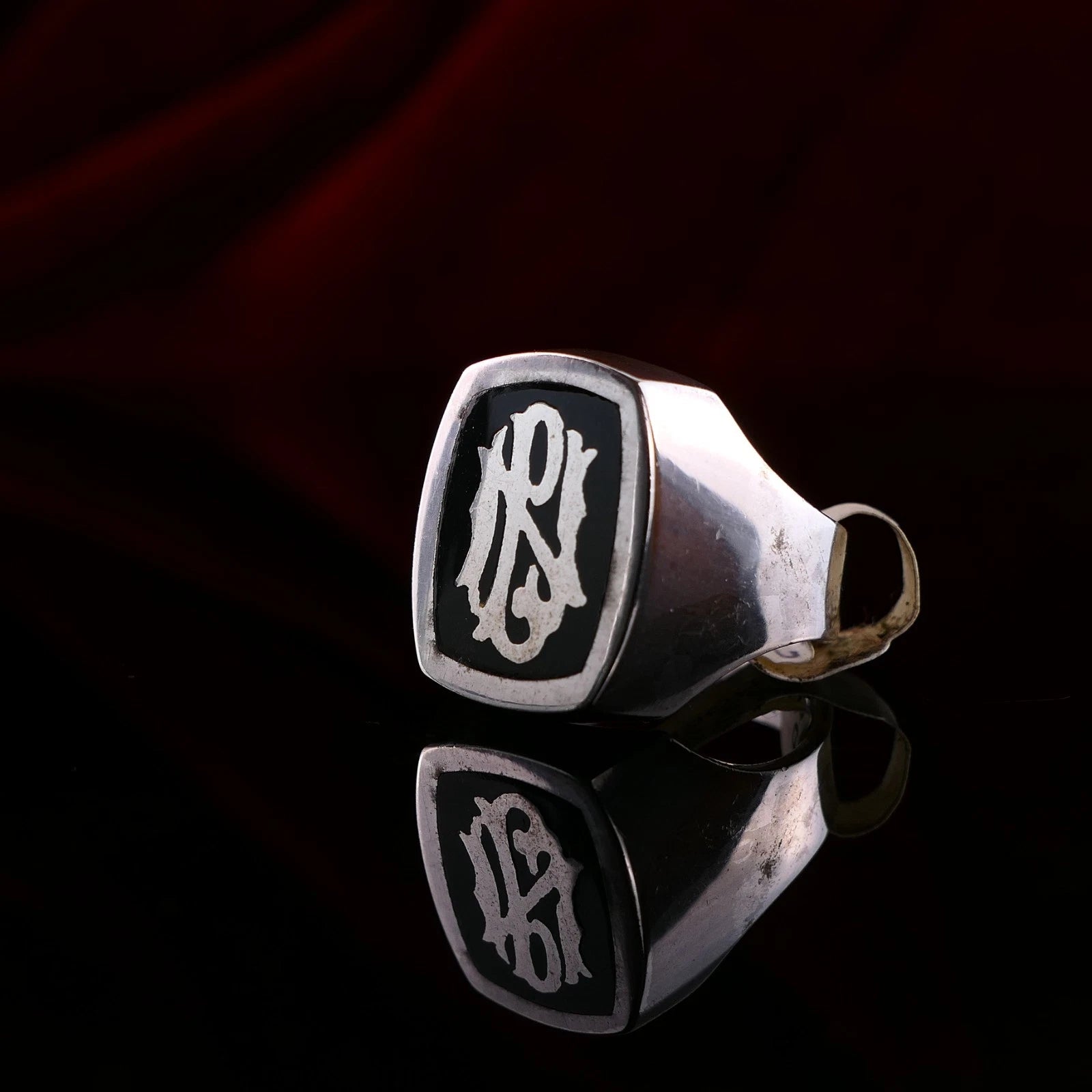 Vintage Monogrammring - Siegelring Initialen PN / NP Silberring mind. 800 Silber RG 61 (19,4 mm Ø) Vintage aus Frankreich