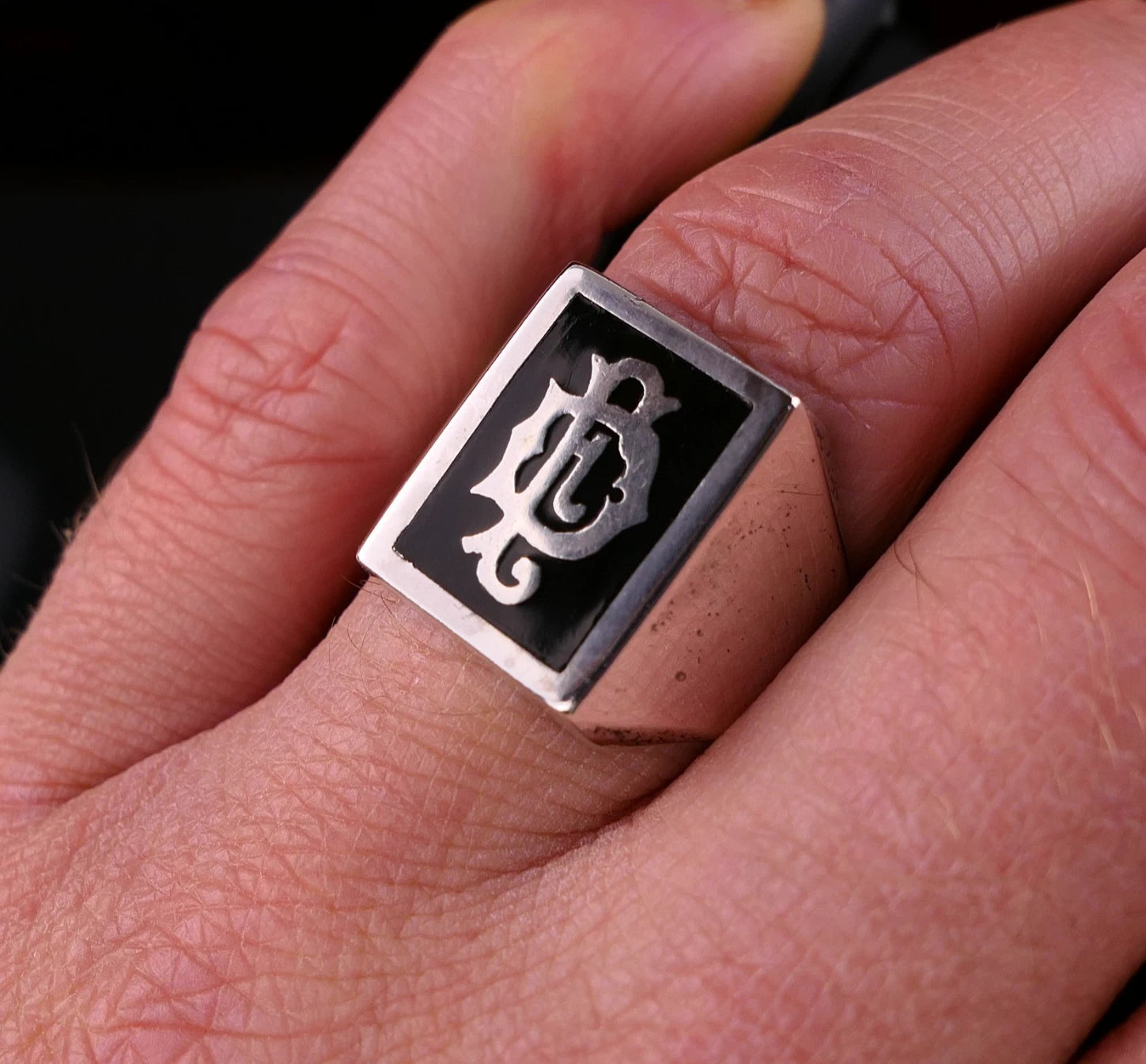 Vintage Monogrammring - Siegelring Initialen FD / DF Silberring mind. 800 Silber RG 66 (21,0 mm Ø) Vintage aus Frankreich