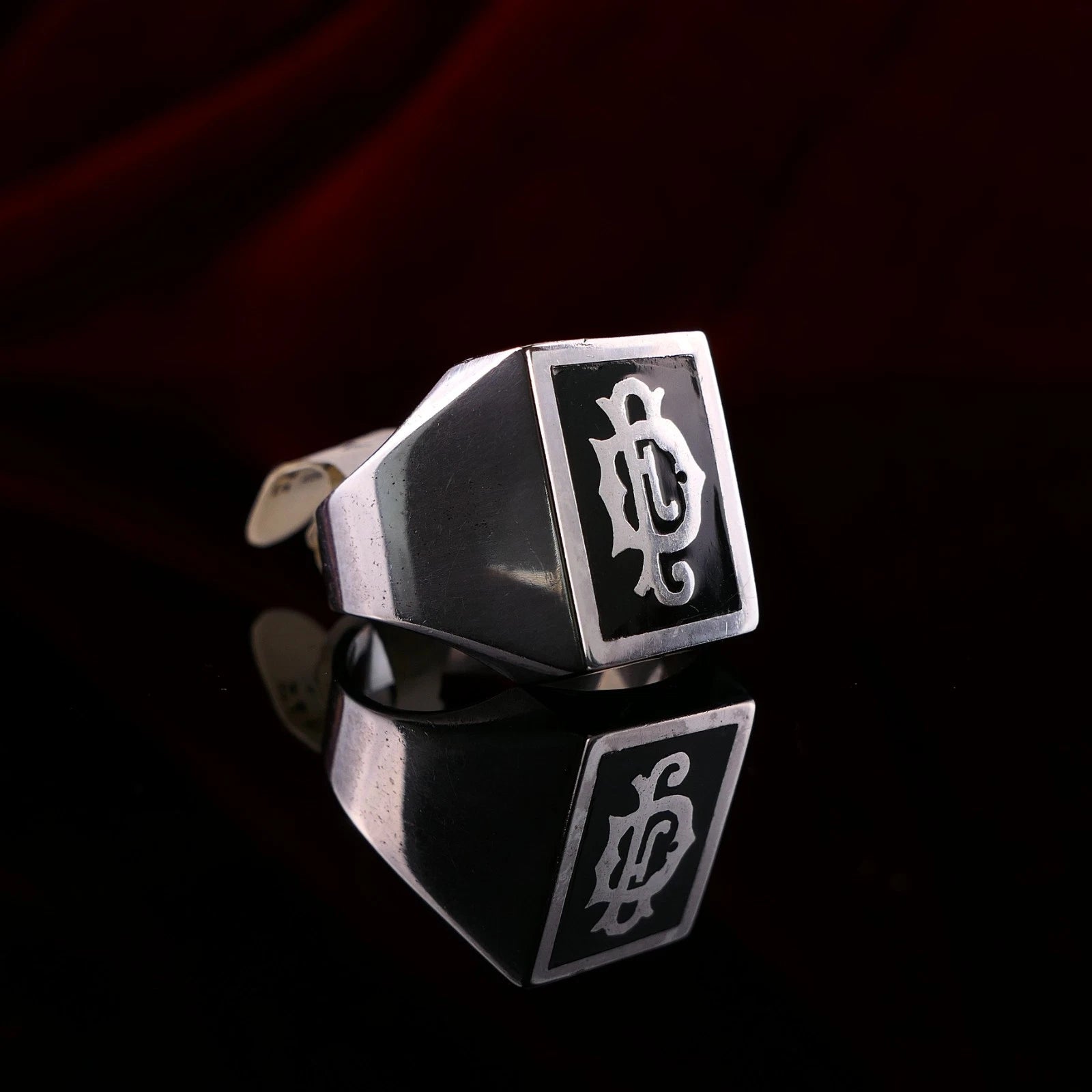 Vintage Monogrammring - Siegelring Initialen FD / DF Silberring mind. 800 Silber RG 66 (21,0 mm Ø) Vintage aus Frankreich