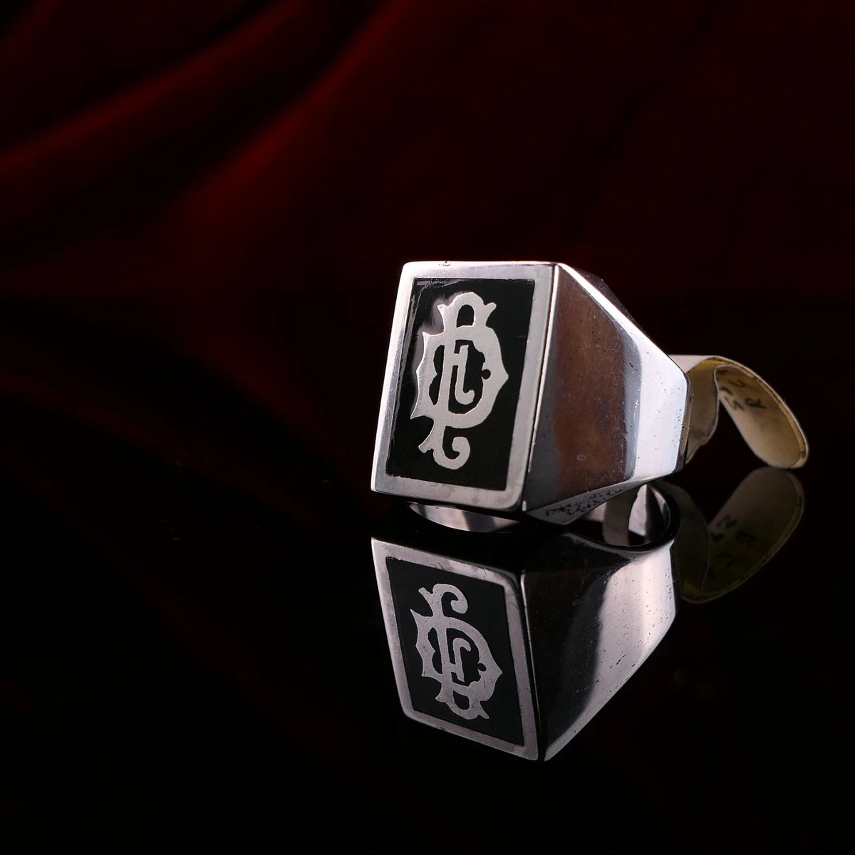 Vintage Monogrammring - Siegelring Initialen FD / DF Silberring mind. 800 Silber RG 66 (21,0 mm Ø) Vintage aus Frankreich