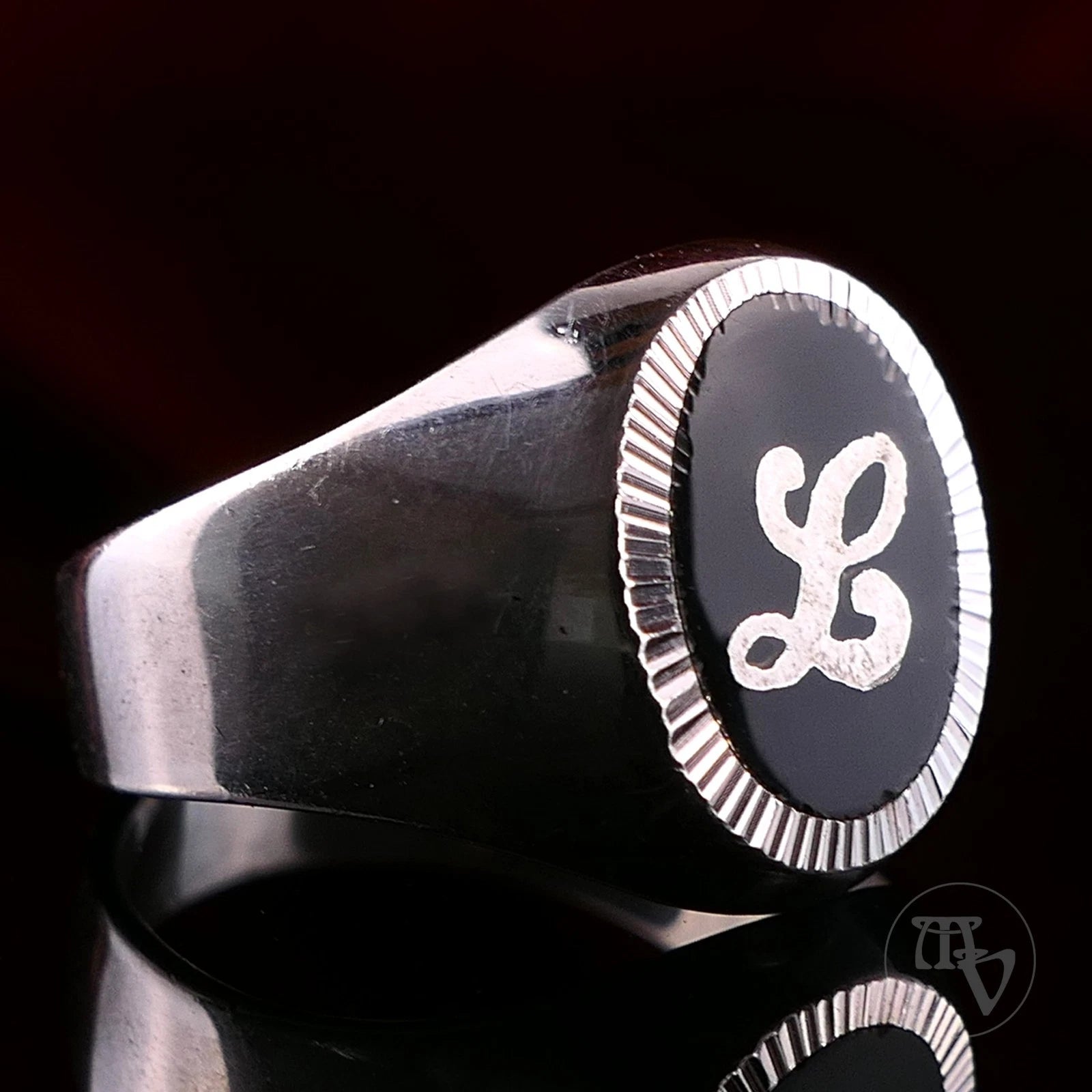 Vintage Monogrammring - Siegelring Initiale Buchstabe L Silberring mind. 800 Silber RG 58 (18,4 mm Ø) Vintage aus Frankreich