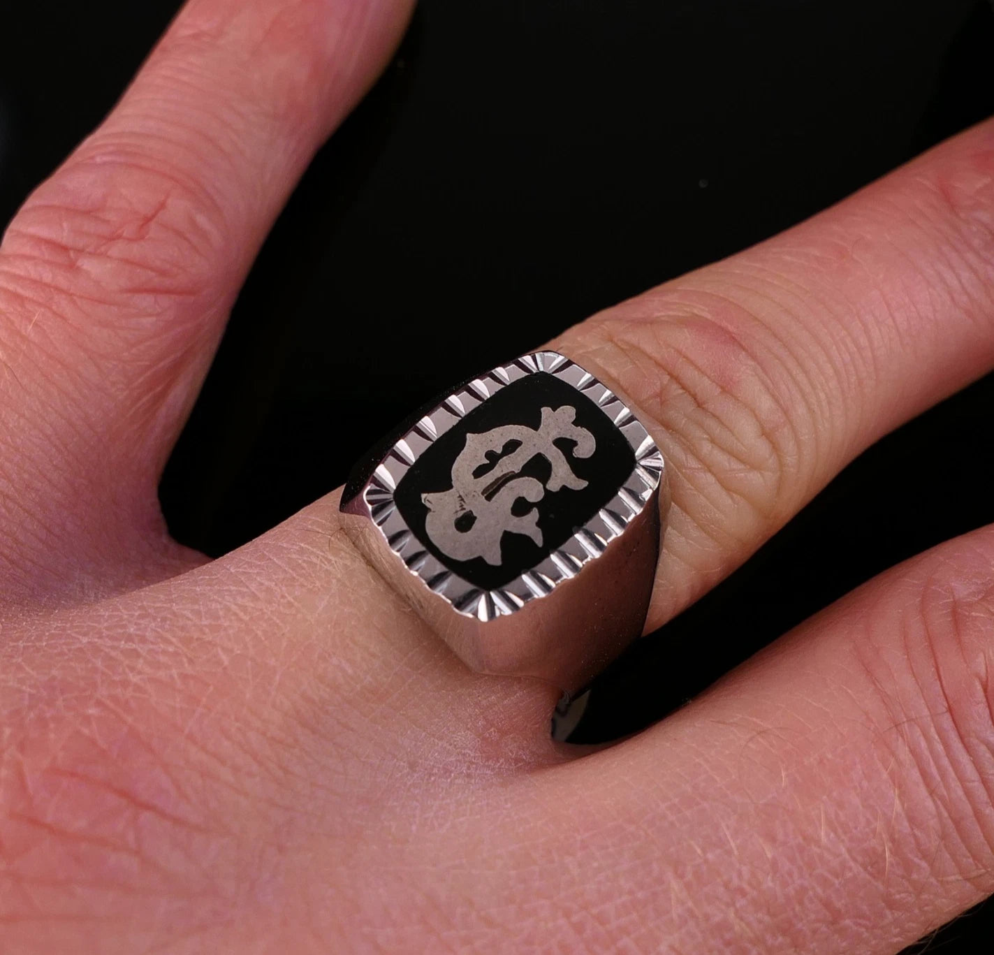 Vintage Monogrammring - Siegelring Initialen LC / CL Silberring mind. 800 Silber RG 61 (19,4 mm Ø) Vintage aus Frankreich
