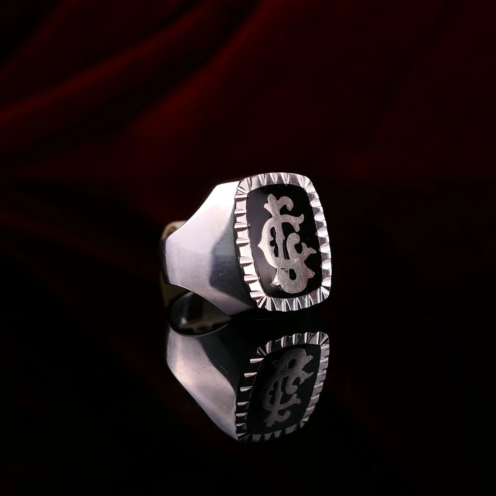 Vintage Monogrammring - Siegelring Initialen LC / CL Silberring mind. 800 Silber RG 61 (19,4 mm Ø) Vintage aus Frankreich
