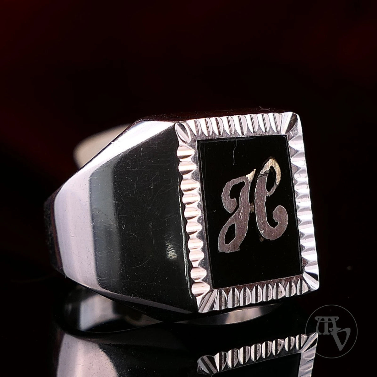 Vintage Monogrammring - Siegelring Initiale Buchstabe H Silberring mind. 800 Silber RG 54 (17,2 mm Ø) Vintage aus Frankreich